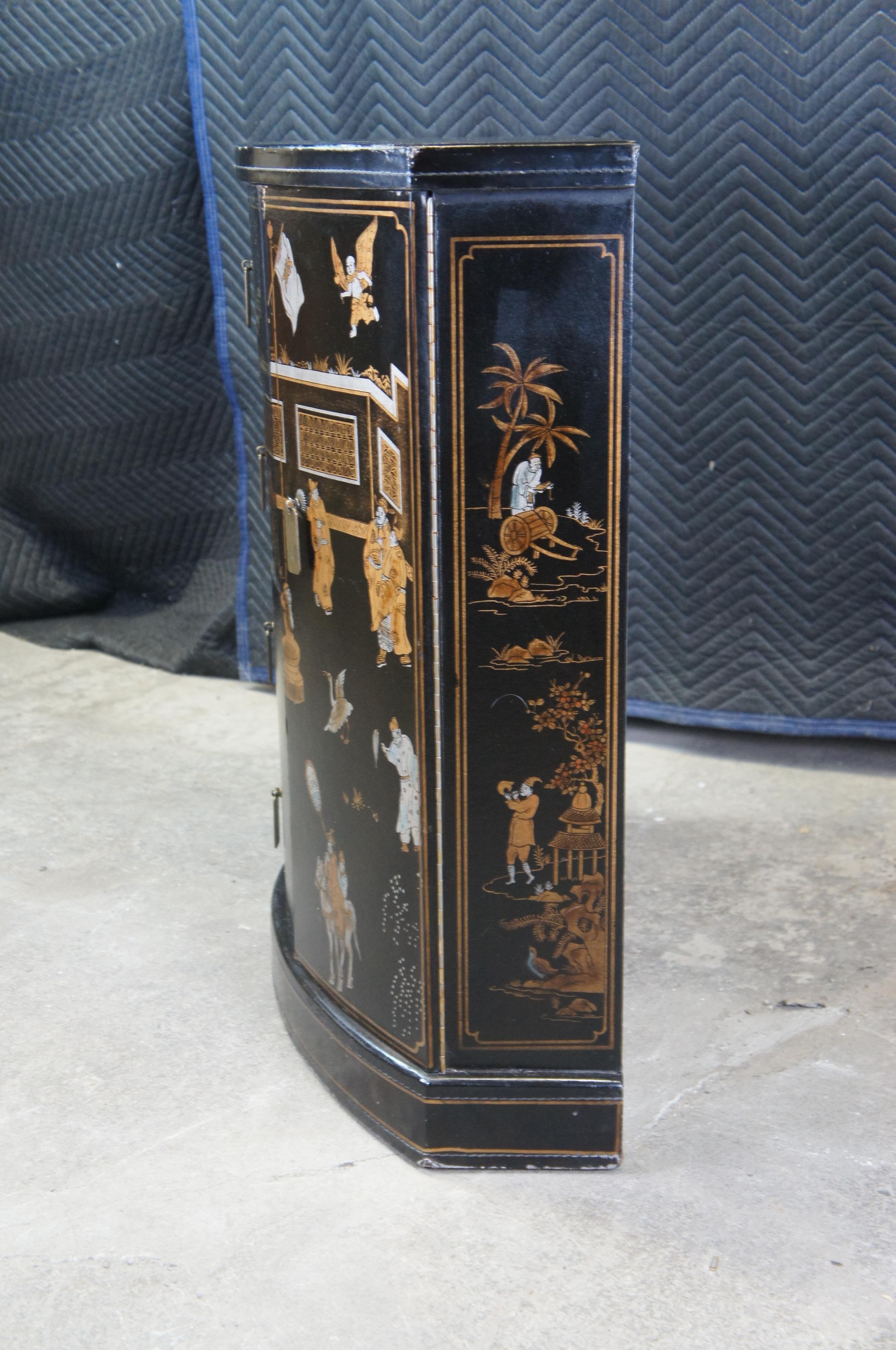 Oriental Black Lacquer Elm Demilune Glass Top Console Table Credenza Cabinet 6