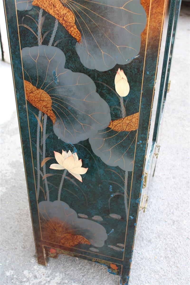 Oriental Bookcase Vetrine with Lotus Flower and Birds in Lacquer, 1970, Asia 4