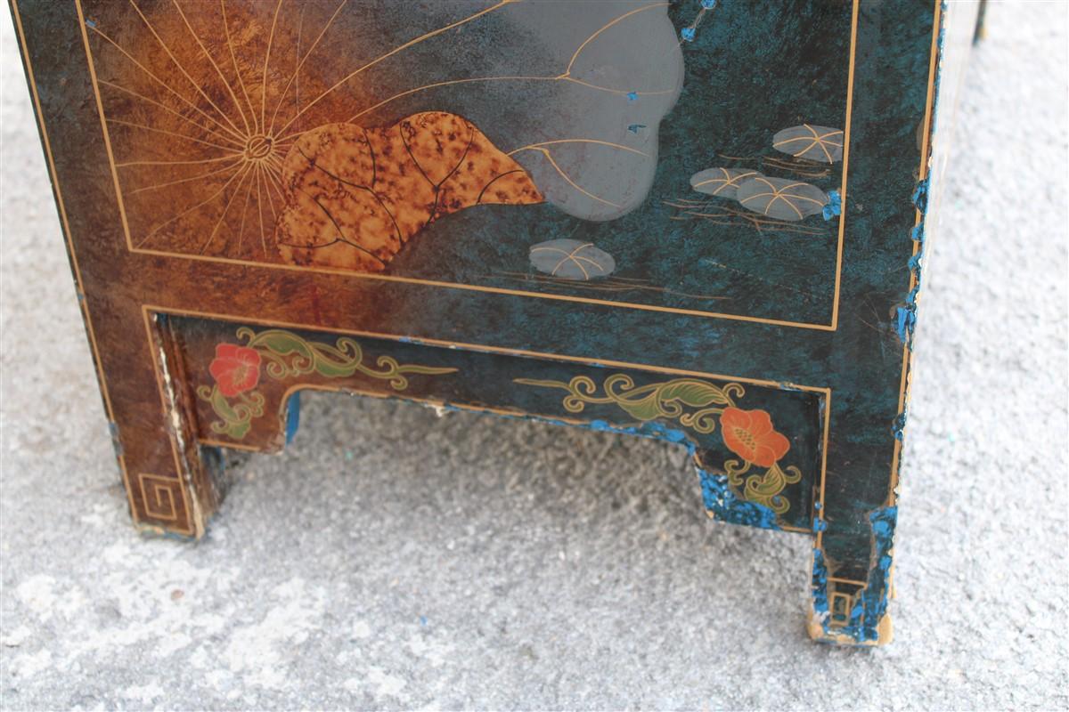 Oriental Bookcase Vetrine with Lotus Flower and Birds in Lacquer, 1970, Asia 6