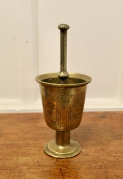 19th Century Oriental Brass Pestle and Mortar in Chinoiserie Style