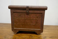 Oriental Brass Treasure Chest or Jewellery Box Decorated with Lions and Elephant