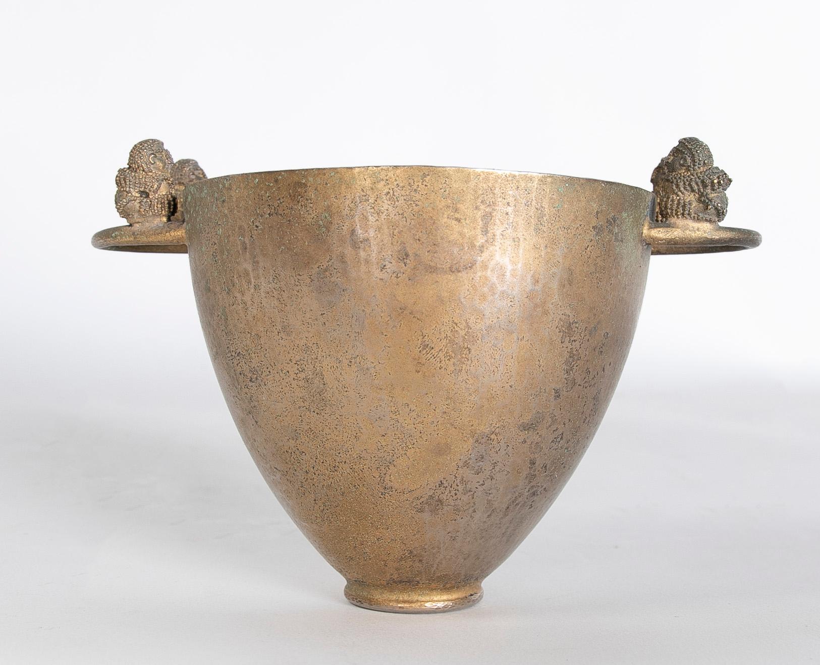 20th Century Oriental Bronze Vessel with Handles on the Sides