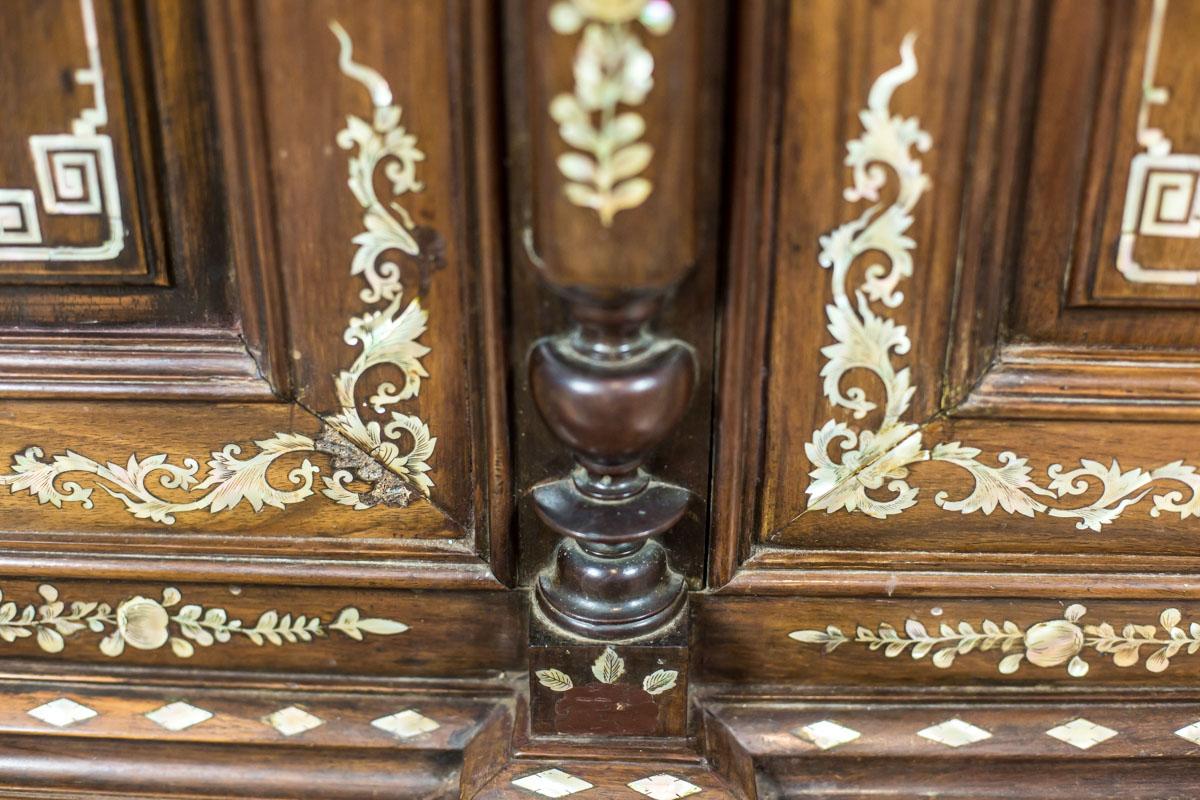 Wood Oriental Cabinet with Mother-of- Pearl, Turn of the 19th and 20th Century For Sale
