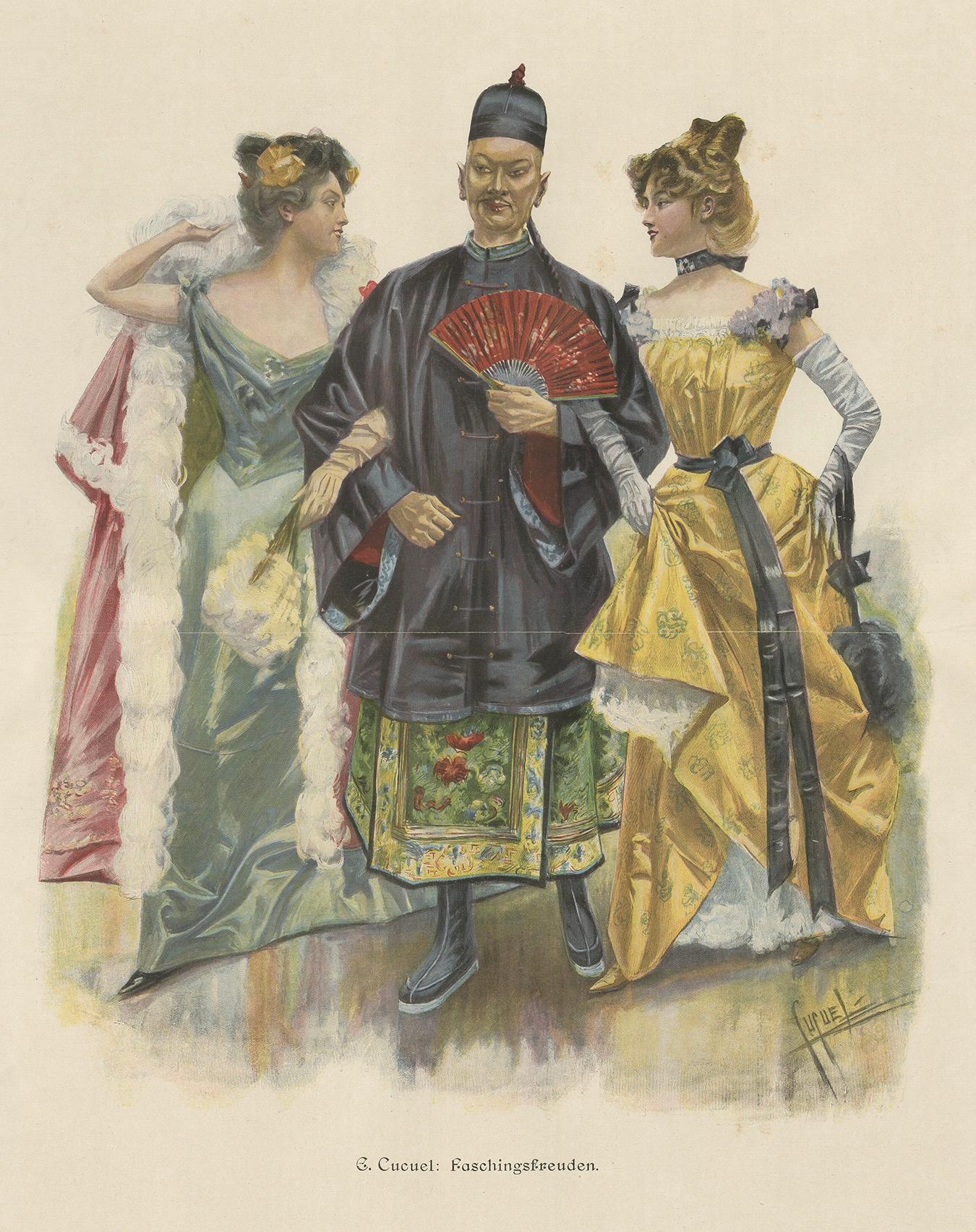 Early 20th Century Oriental Carnival Costume Scene – “Faschingsfreuden” by Edward Cucuel, c. 1900 For Sale