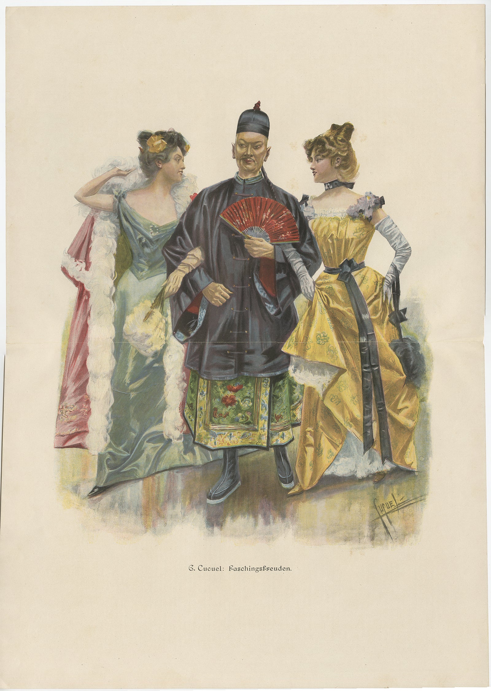 Oriental Carnival Costume Scene – “Faschingsfreuden” by Edward Cucuel, c. 1900 For Sale