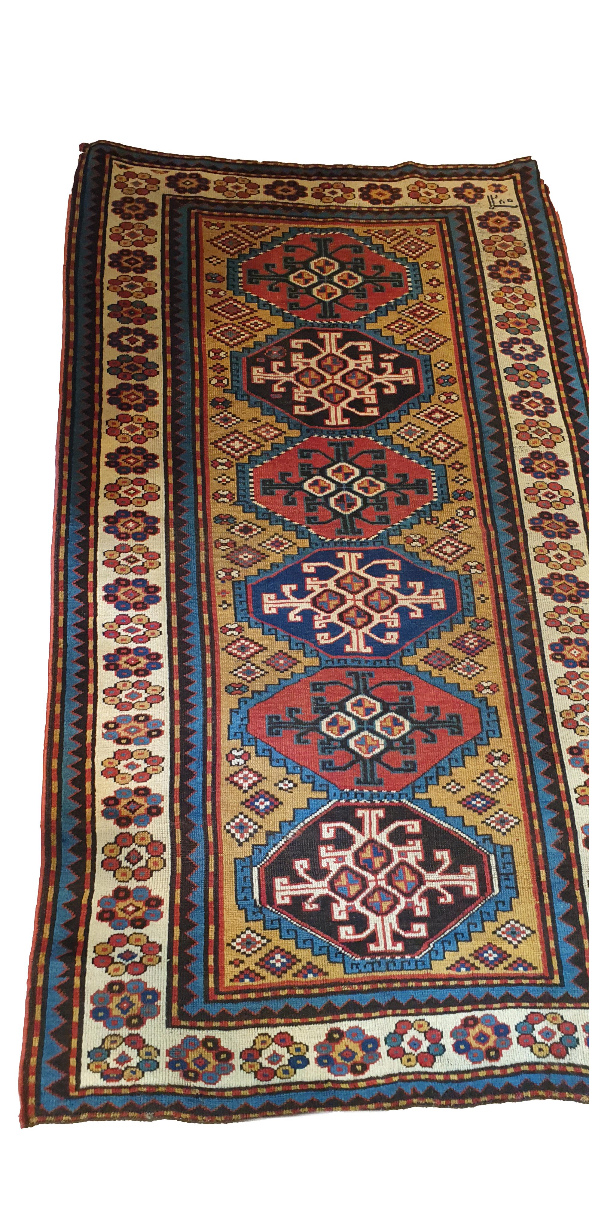 Hand-Knotted 638 - Oriental Carpet, 19th Century, kazak For Sale