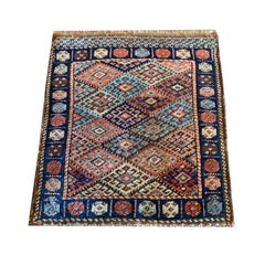 Oriental Carpet Antique Rugs, Small Geometric Wool Azerbaijan Area Rug