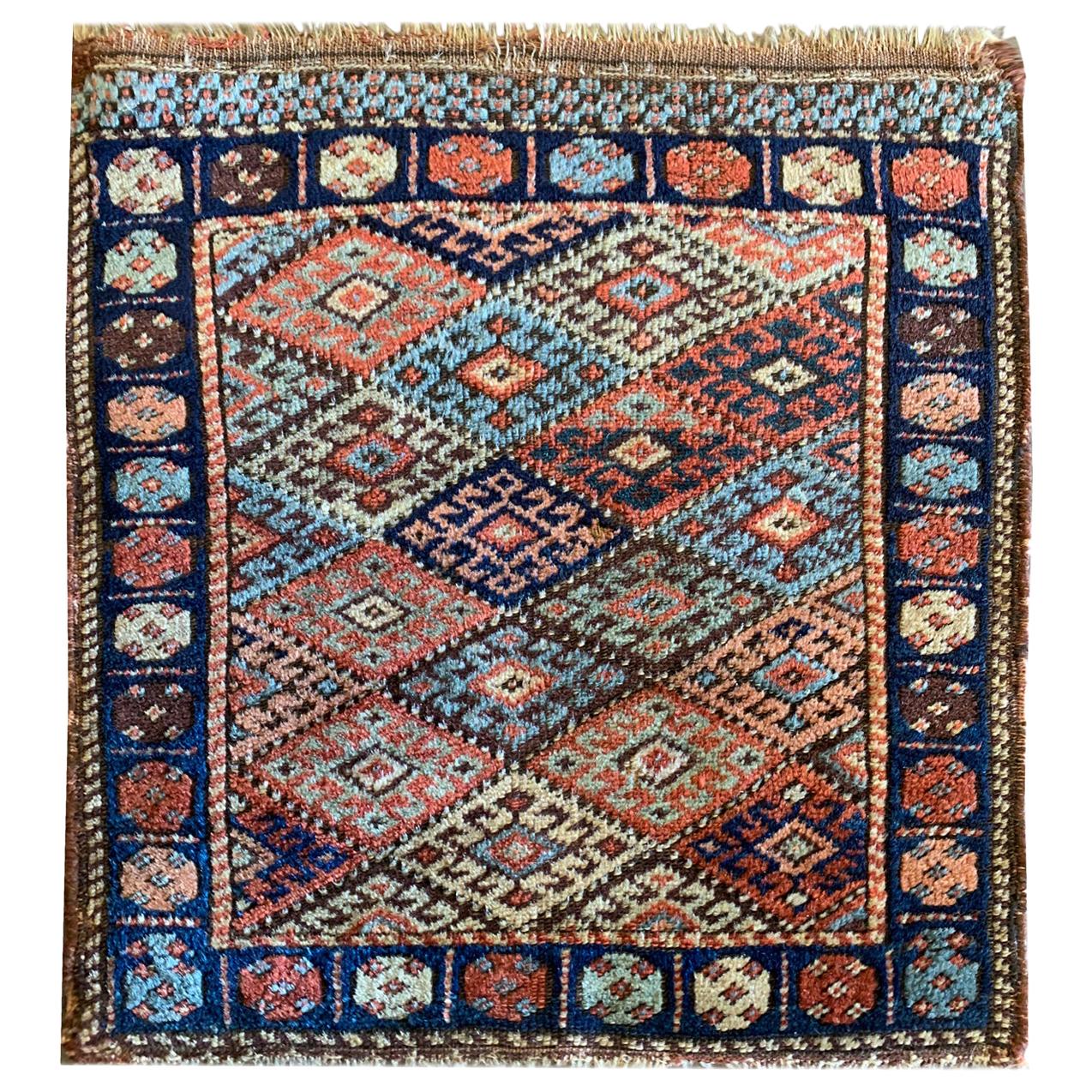 Oriental Carpet Antique Rugs, Small Geometric Wool Azerbaijan Area Rug