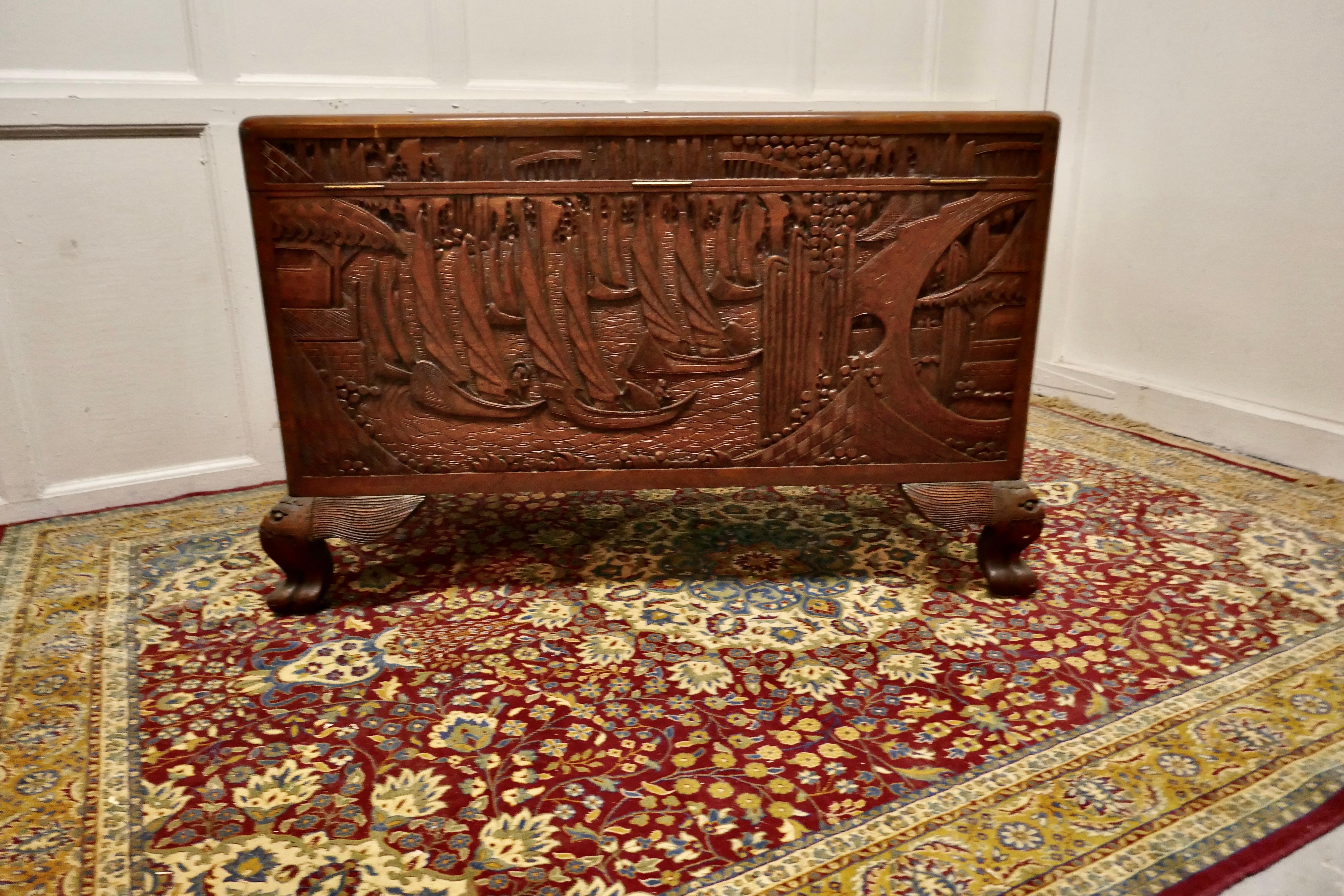 Oriental Carved Camphor Wood Chest 5