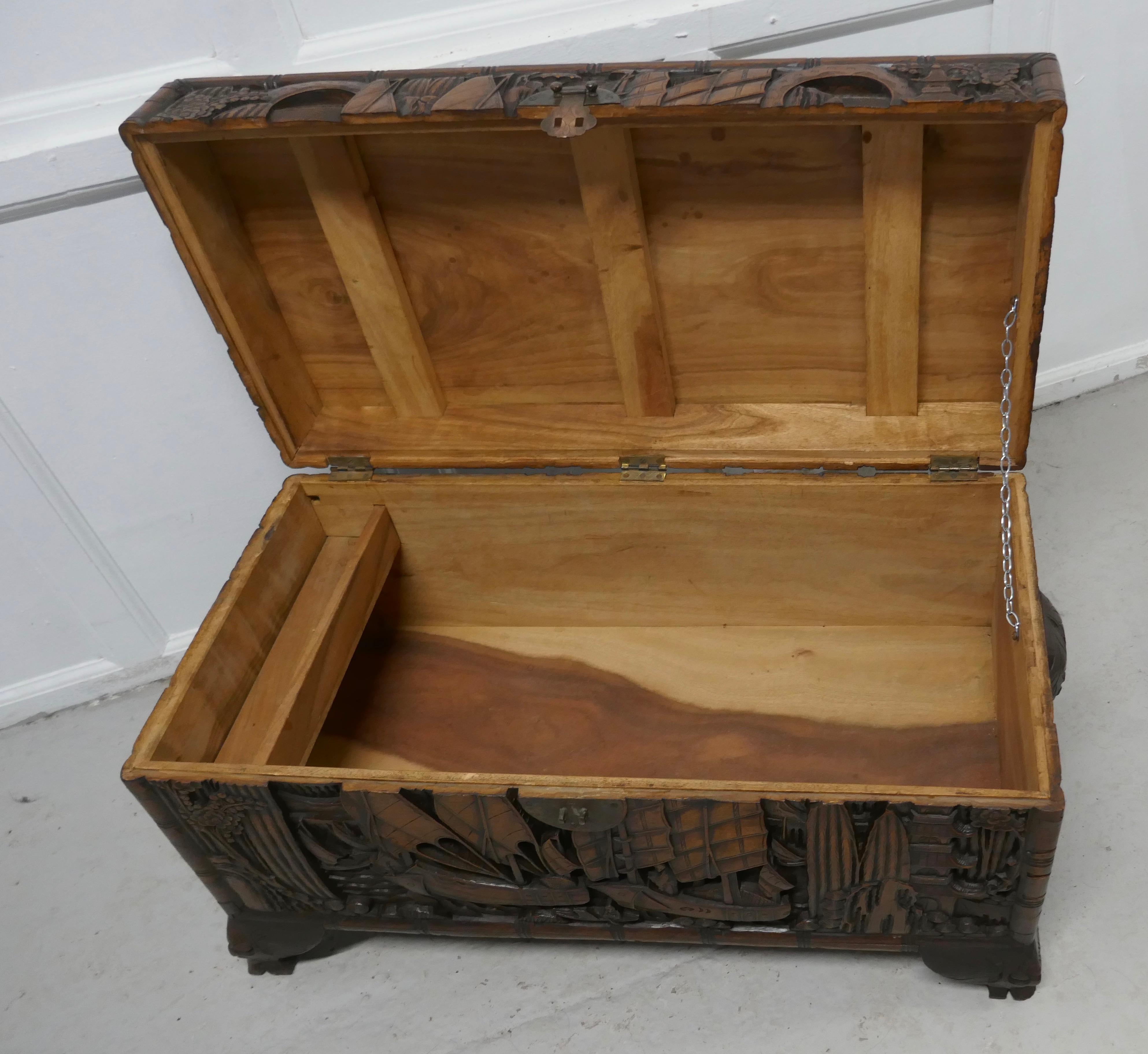 Oriental Carved Camphor Wood Chest In Good Condition In Chillerton, Isle of Wight