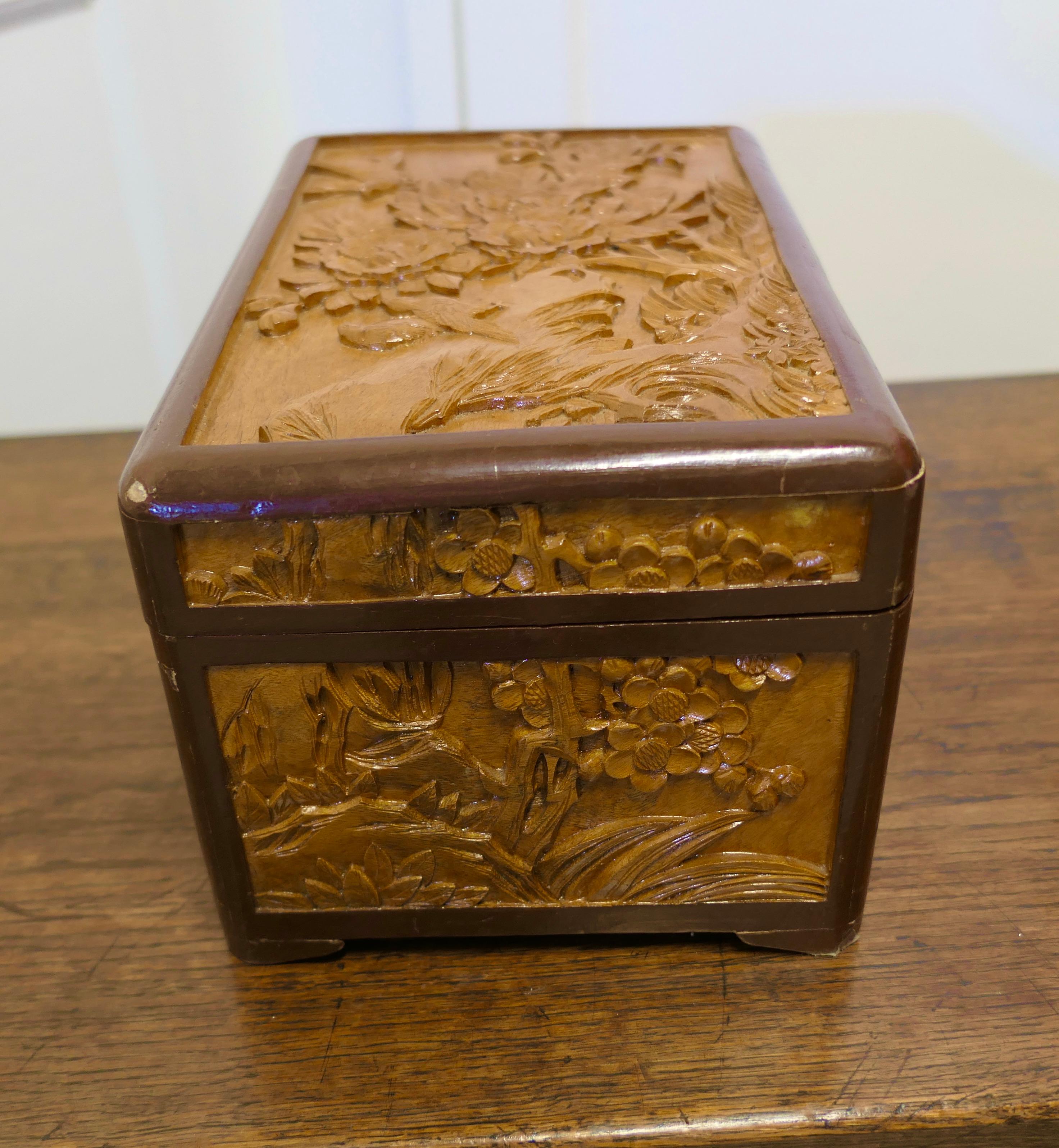 Oriental Carved Camphor Wood Chest In Good Condition For Sale In Chillerton, Isle of Wight