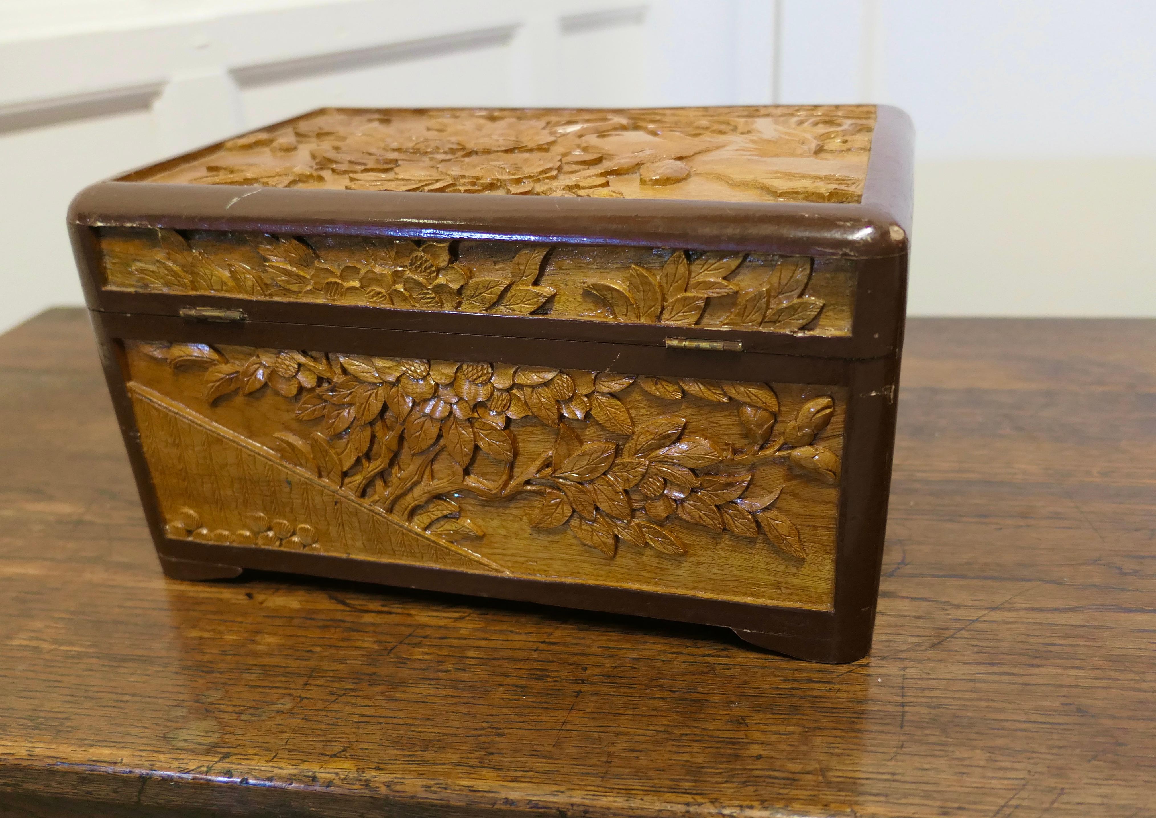20th Century Oriental Carved Camphor Wood Chest For Sale