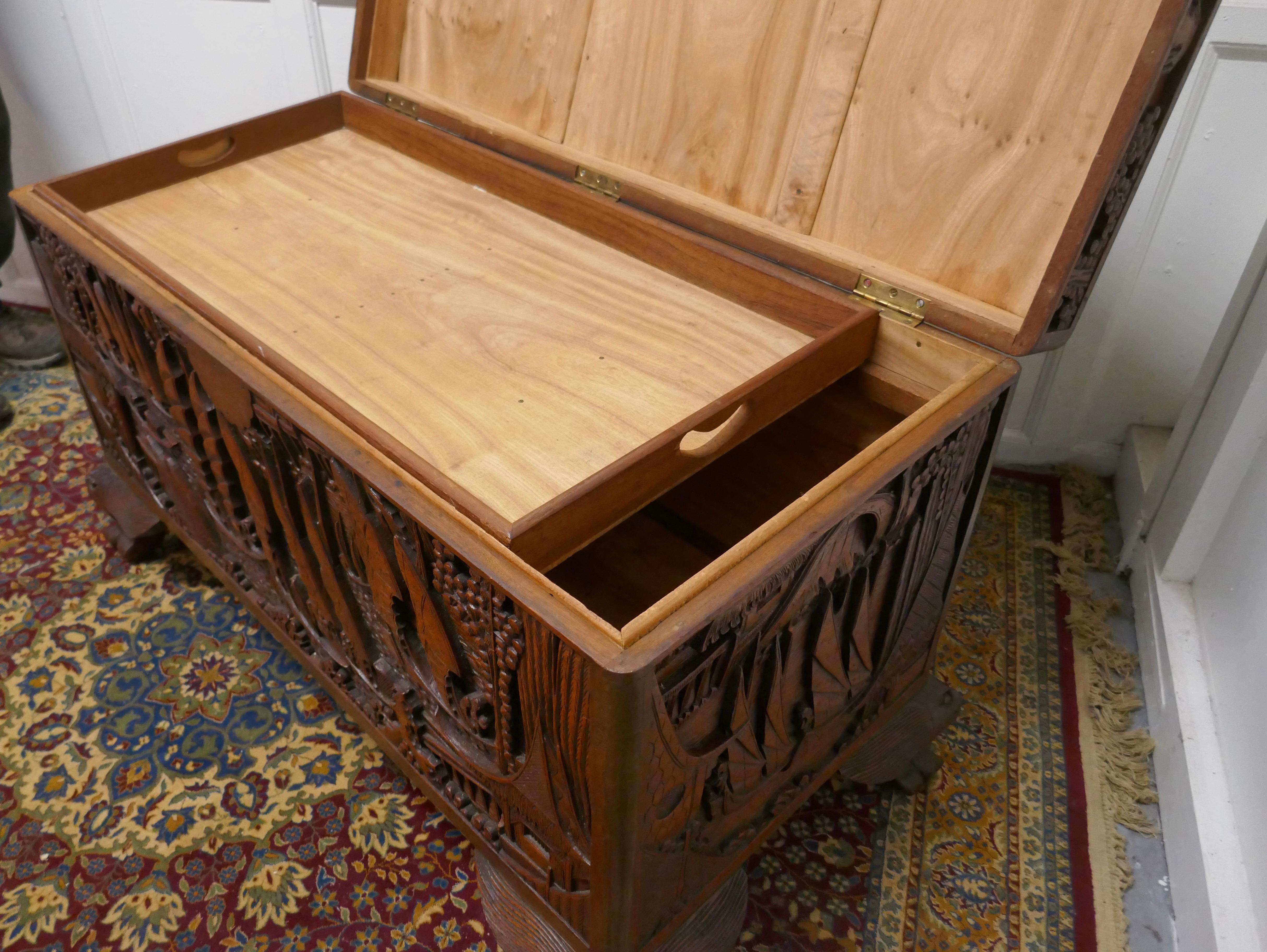 Oriental Carved Camphor Wood Chest 3