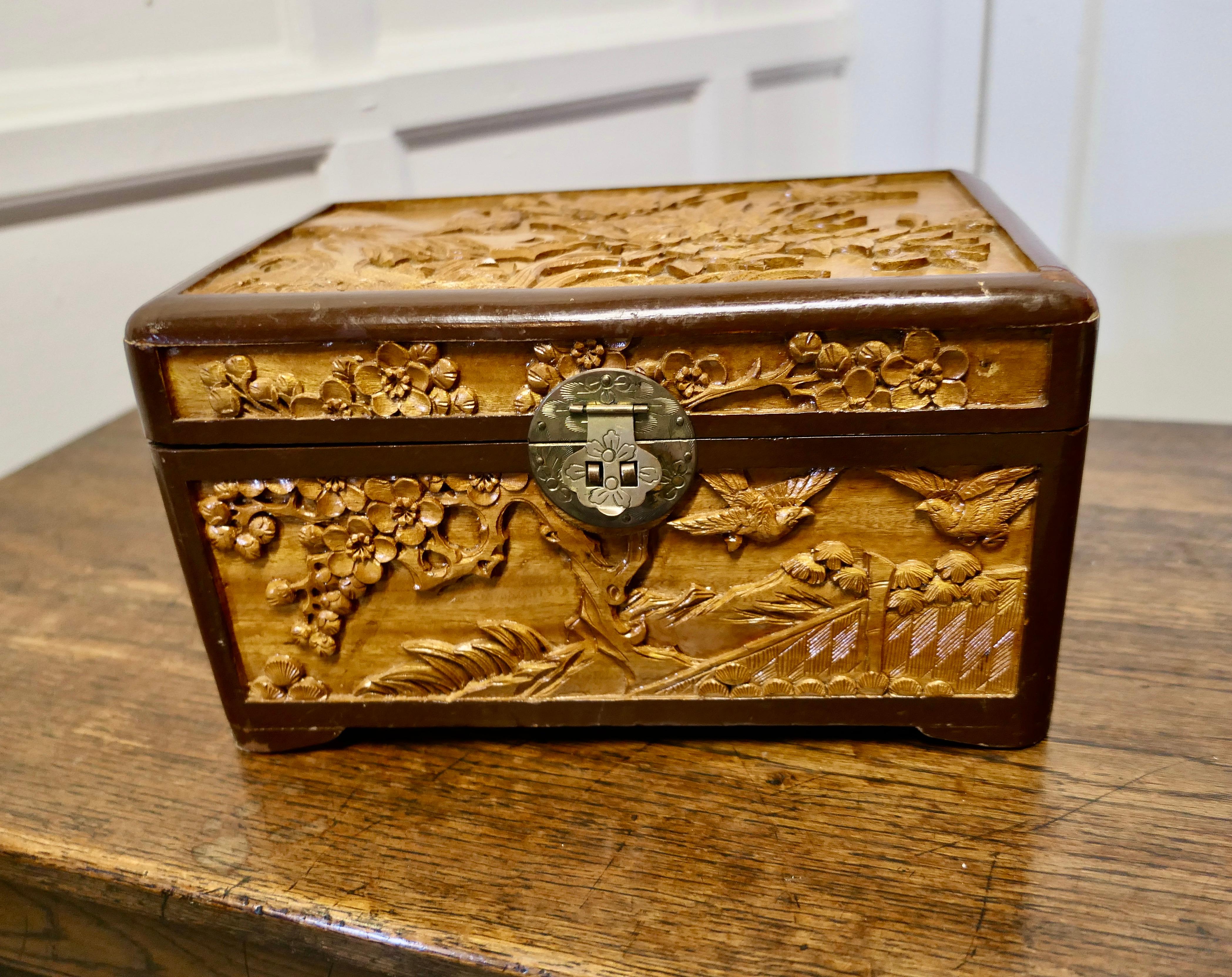 Oriental Carved Camphor Wood Chest For Sale 2