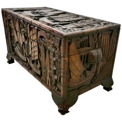 Antique Oriental Carved Camphor Wood Chest
