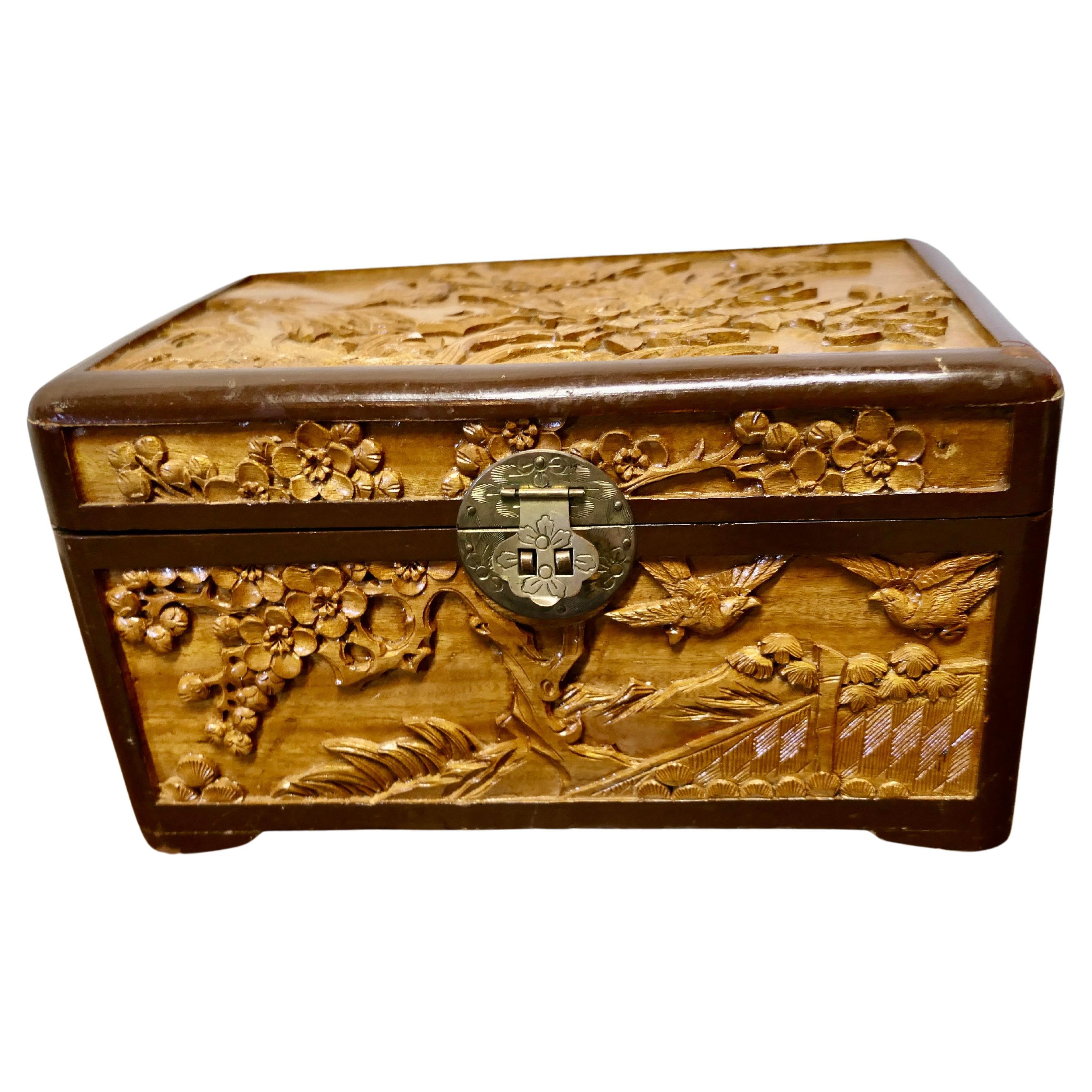 Oriental Carved Camphor Wood Chest