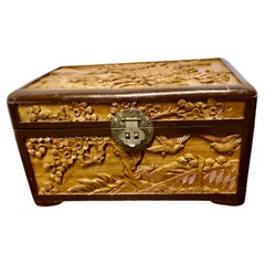 Retro Oriental Carved Camphor Wood Chest