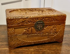 Oriental Carved Camphor Wood Chest, Jewellery Casket