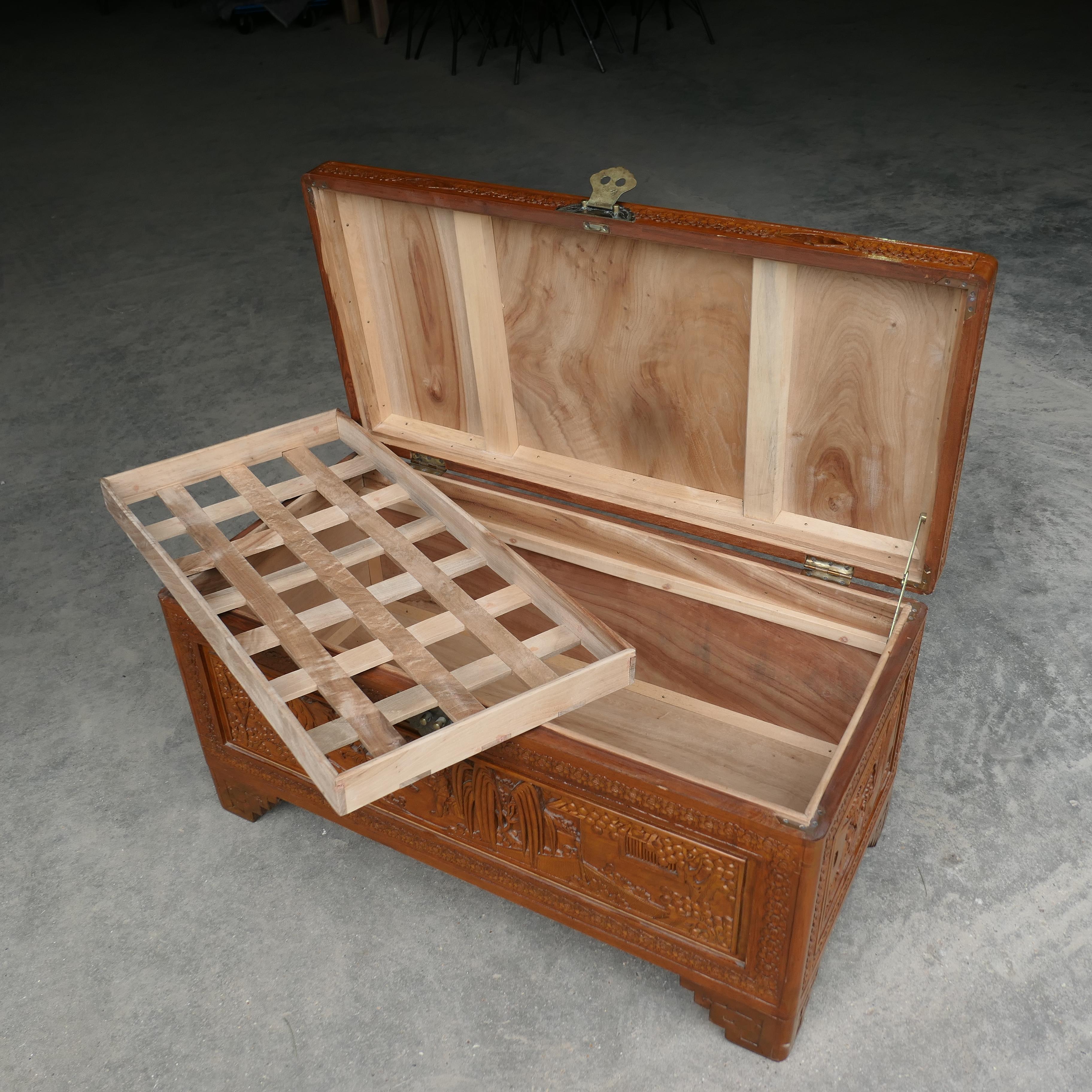 Mid-20th Century Oriental Carved Camphor Wood Chest  This Beautiful Carved Chest For Sale