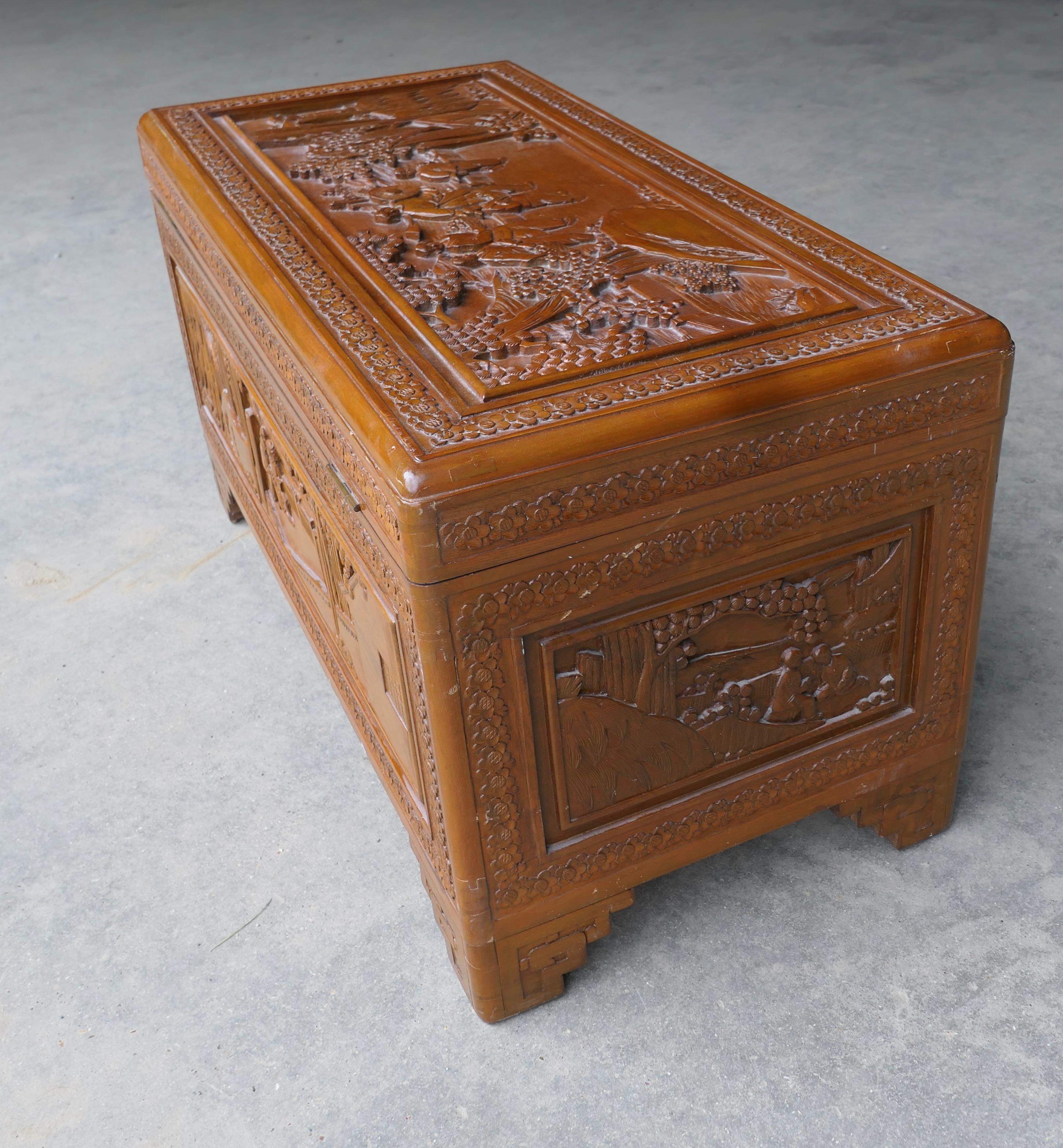 Oriental Carved Camphor Wood Chest  This Beautiful Carved Chest For Sale 1