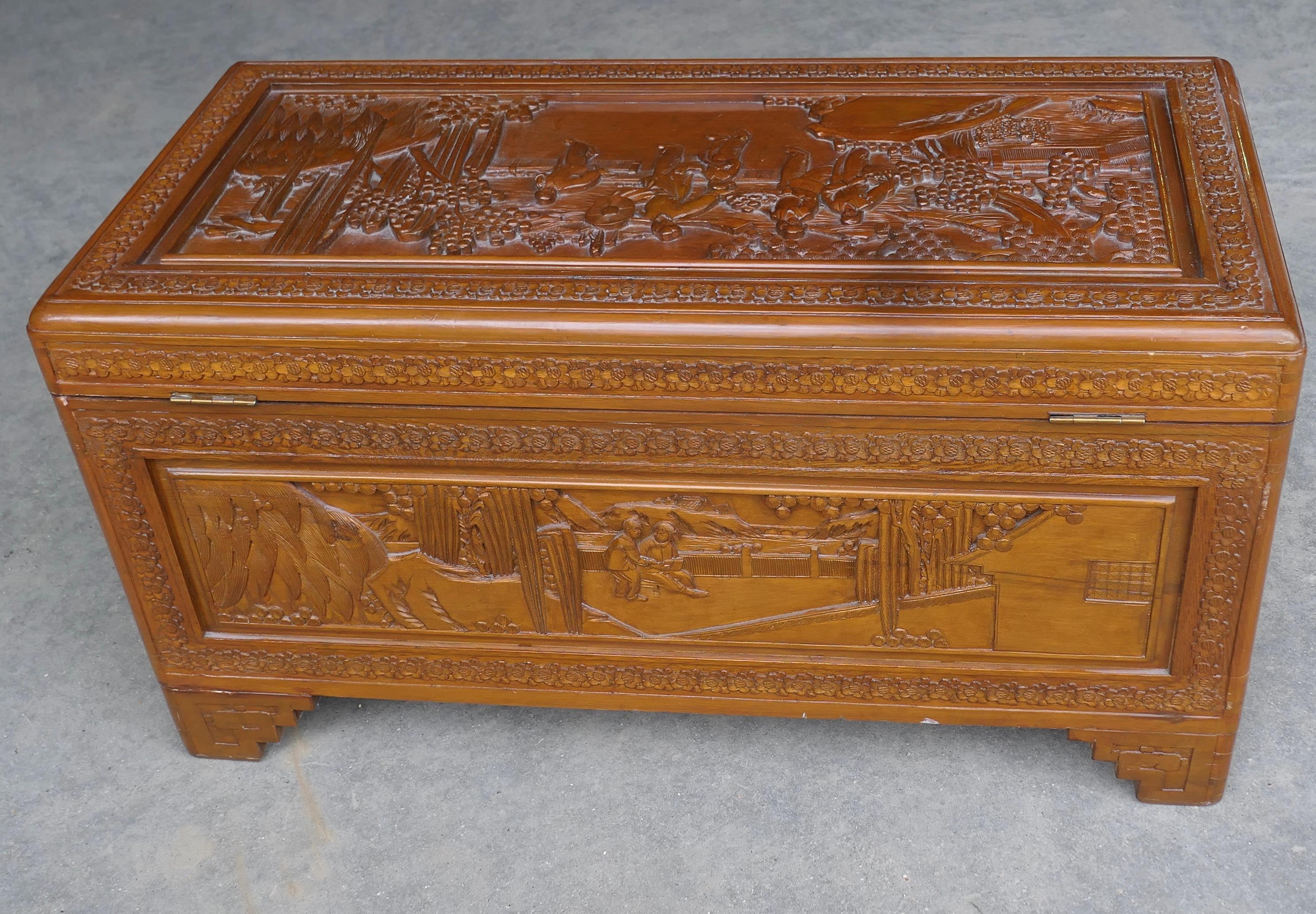 Oriental Carved Camphor Wood Chest  This Beautiful Carved Chest For Sale 2