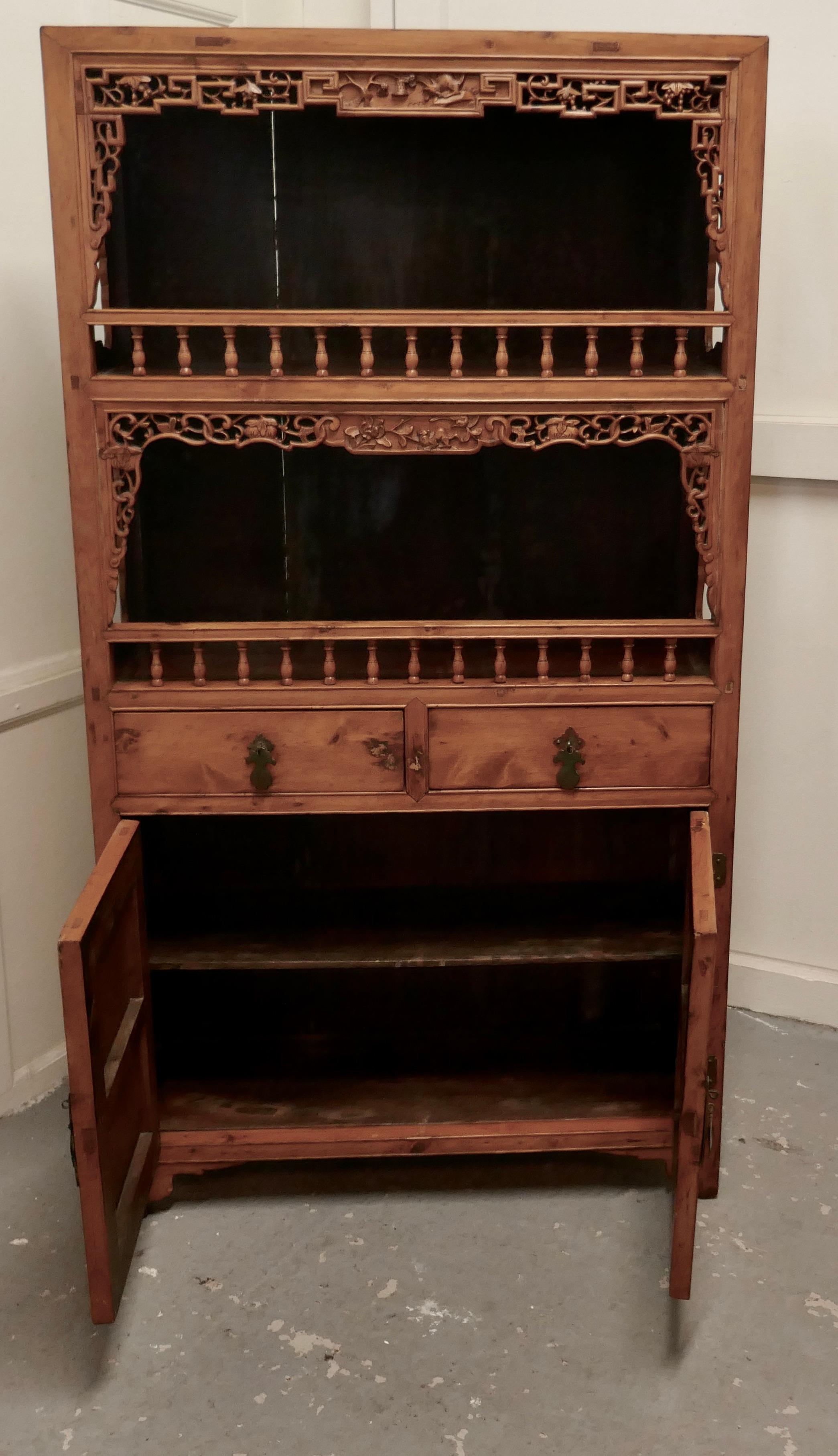 19th Century Oriental Carved Open Dresser or Hall Cupboard For Sale