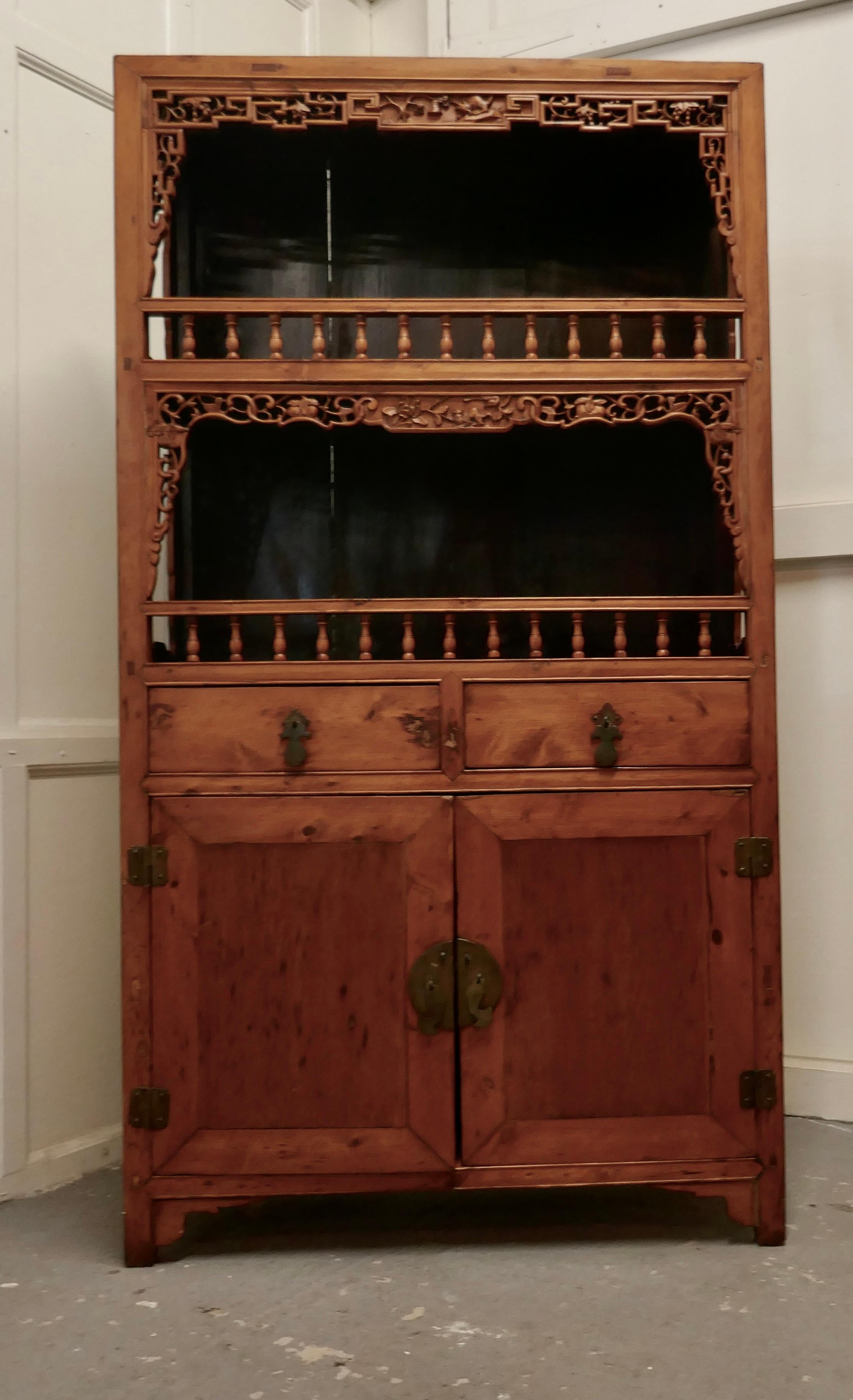 Oriental Carved Open Dresser or Hall Cupboard For Sale 1