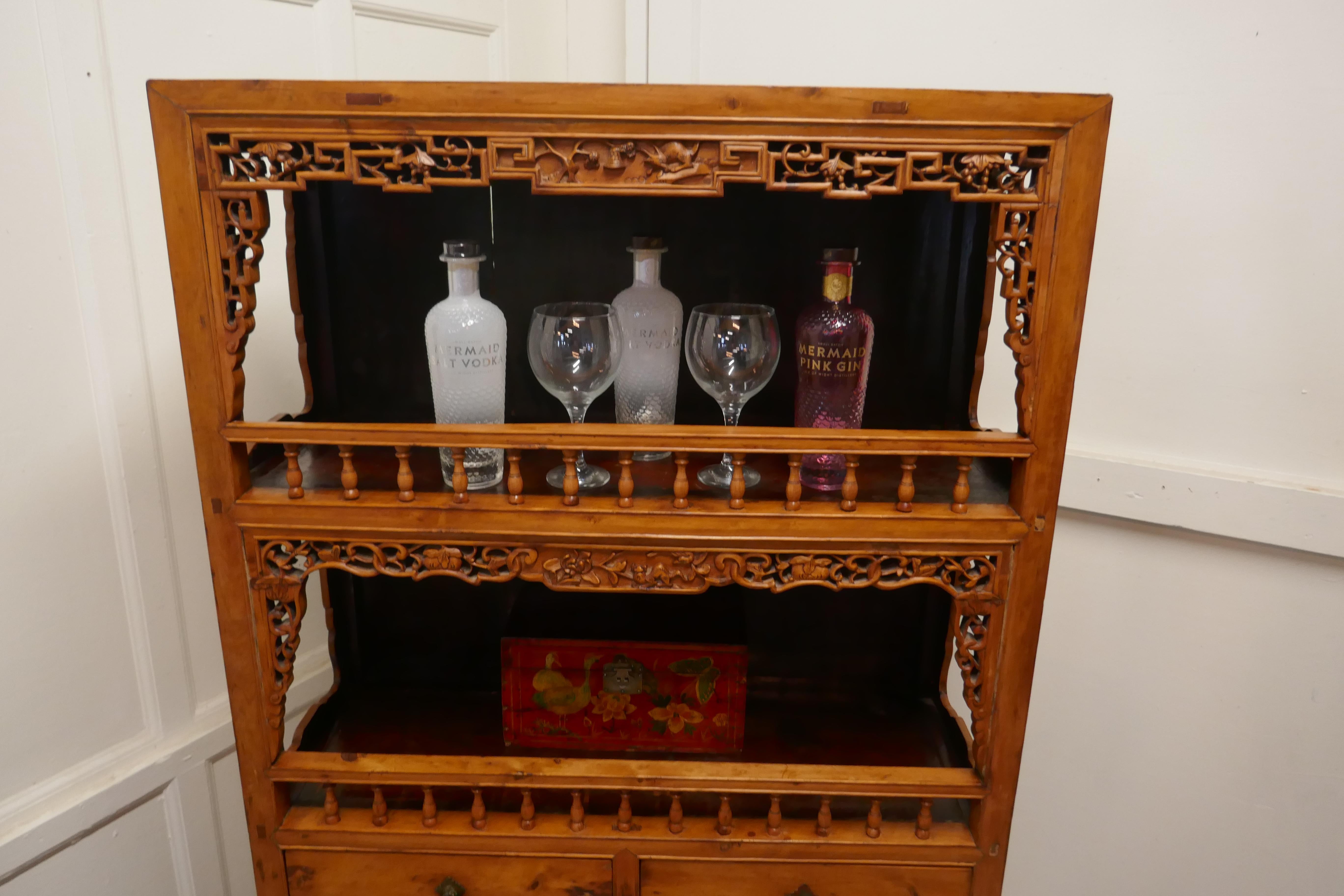 Oriental Carved Open Dresser or Hall Cupboard For Sale 2