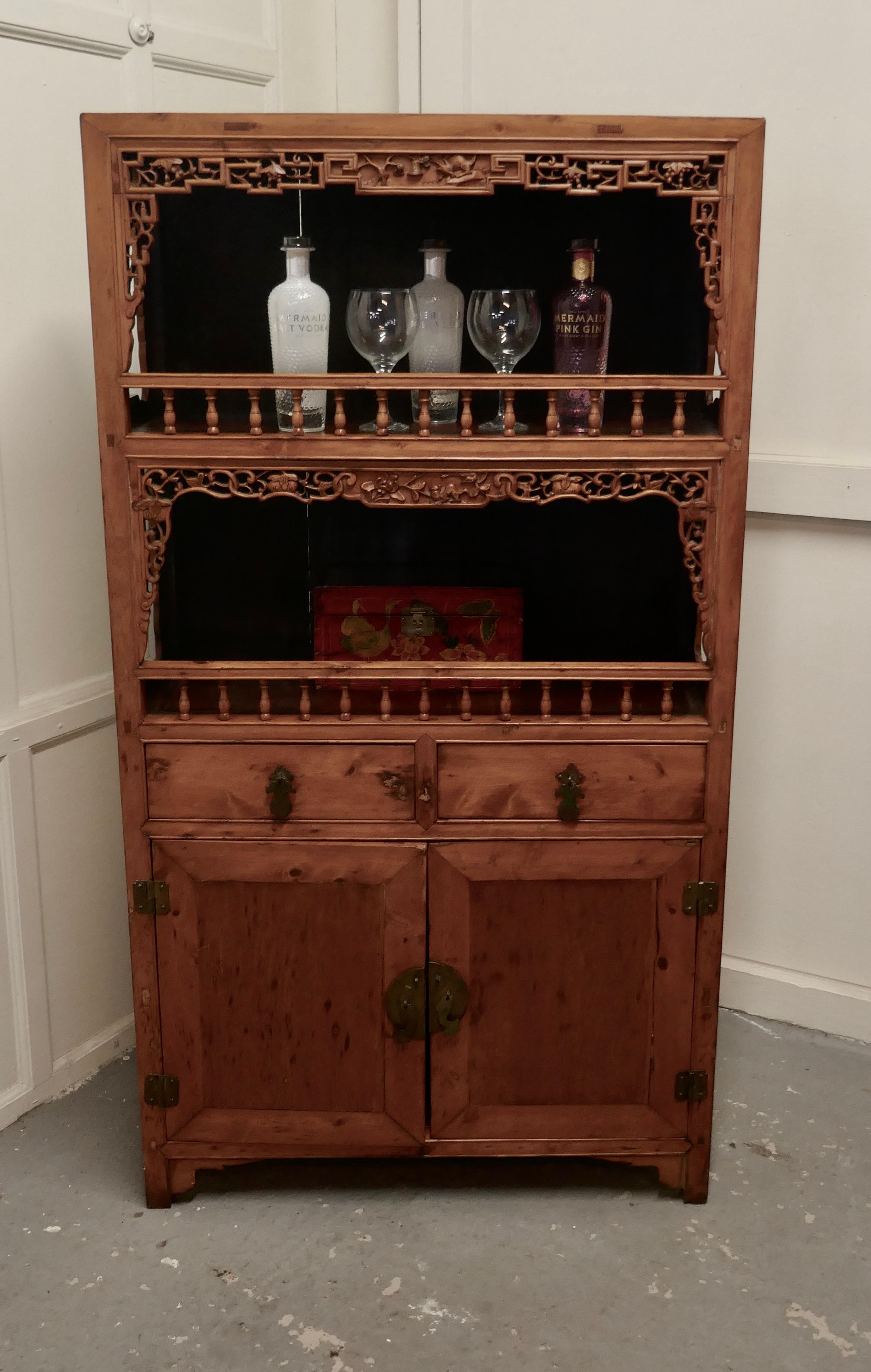 Oriental Carved Open Dresser or Hall Cupboard For Sale 3