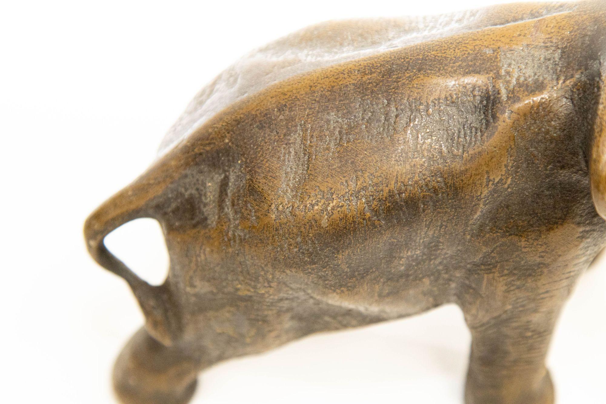 Oriental Cast Bronze Elephant Sculpture with Trunk Up For Sale 4
