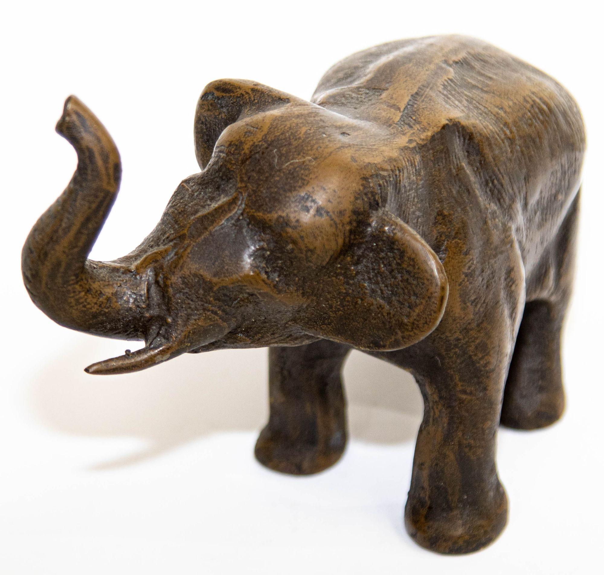 20th Century Oriental Cast Bronze Elephant Sculpture with Trunk Up For Sale