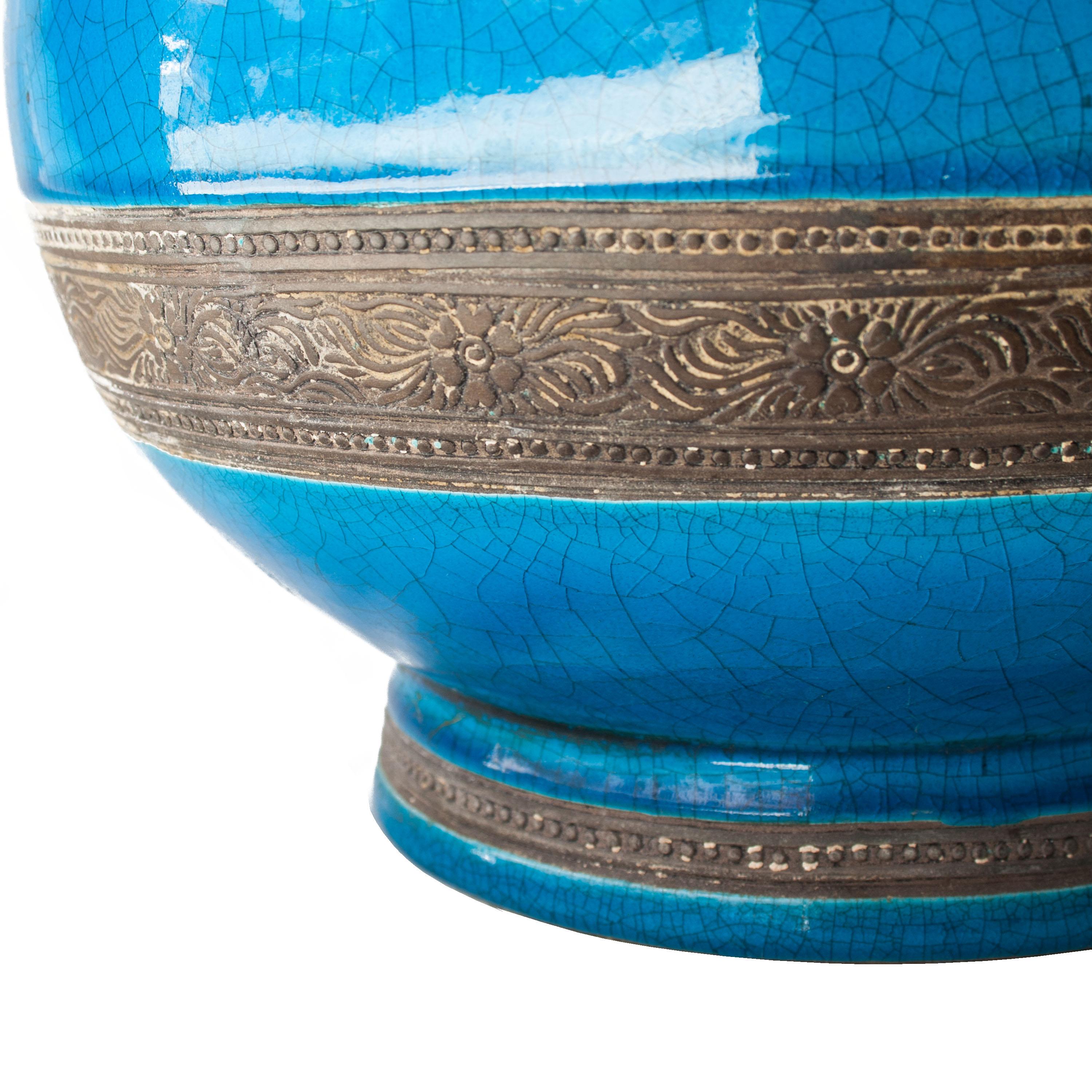 Oriental Ceramic Turquoise Vase, Asia, 1940 In Good Condition In Madrid, ES