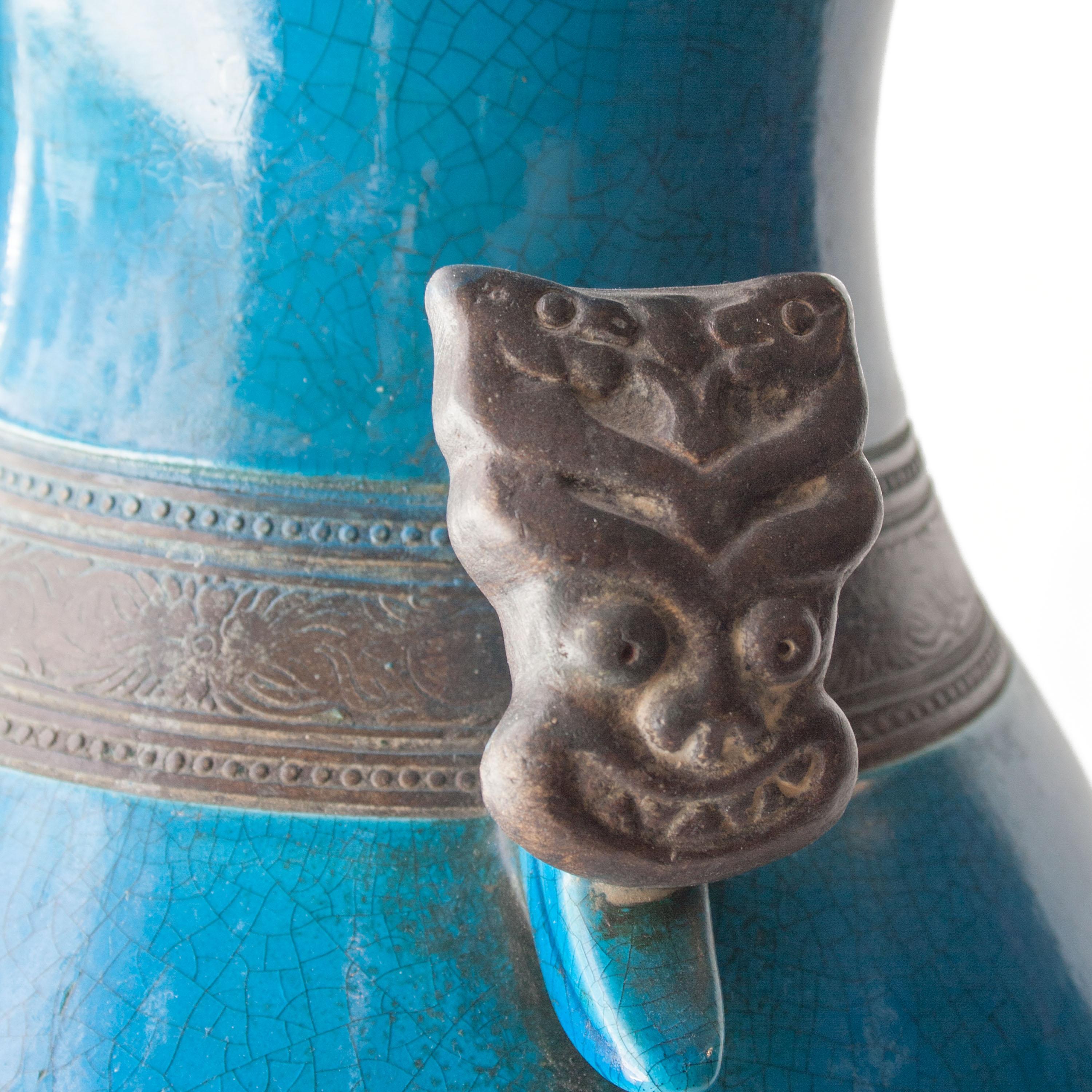 Mid-18th Century Oriental Ceramic Turquoise Vase, Asia, 1940