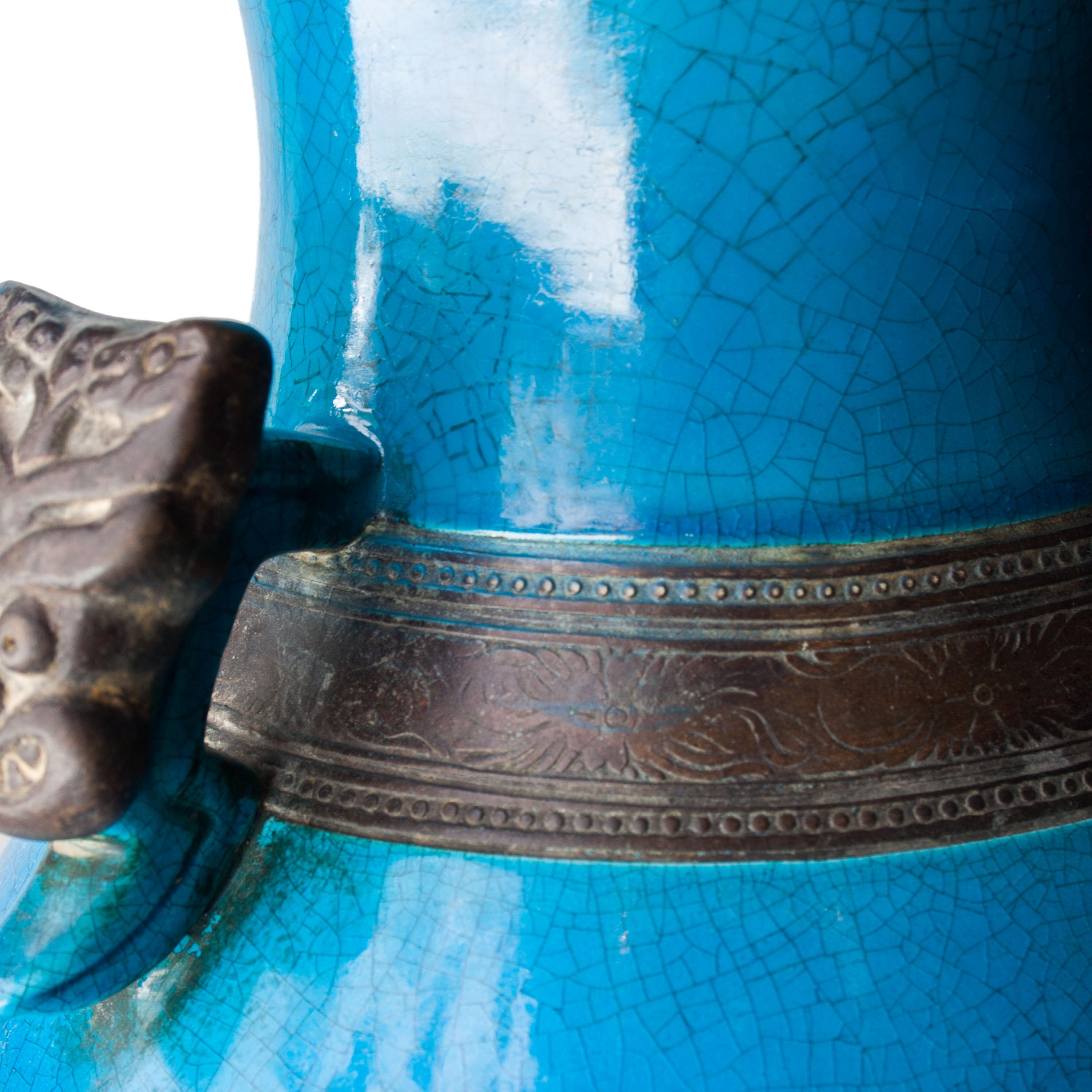Oriental Ceramic Turquoise Vase, Asia, 1940 1