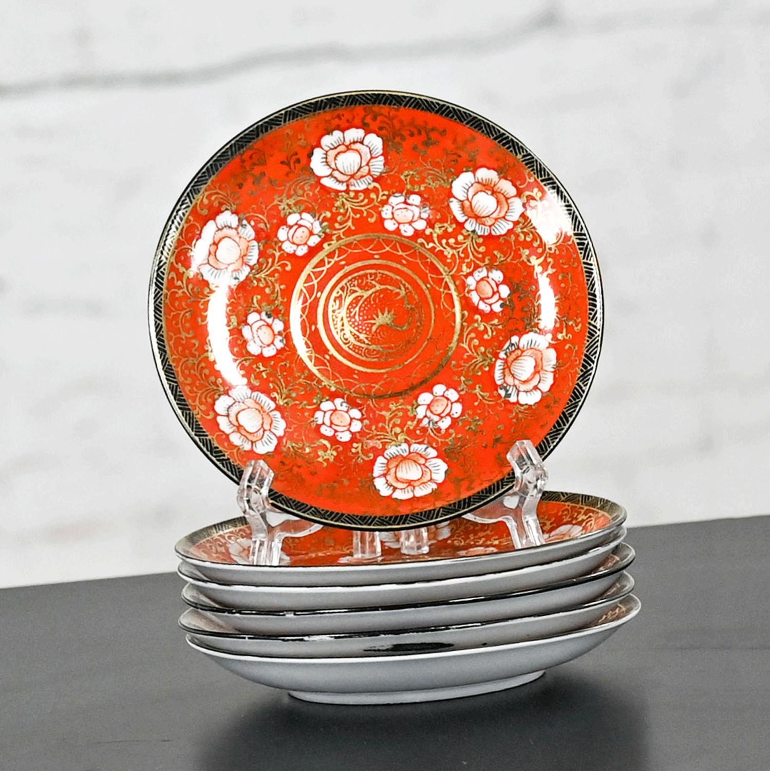 Oriental Chinese Red & Gold Hand Painted Porcelain Tea Set Made in Japan For Sale 5
