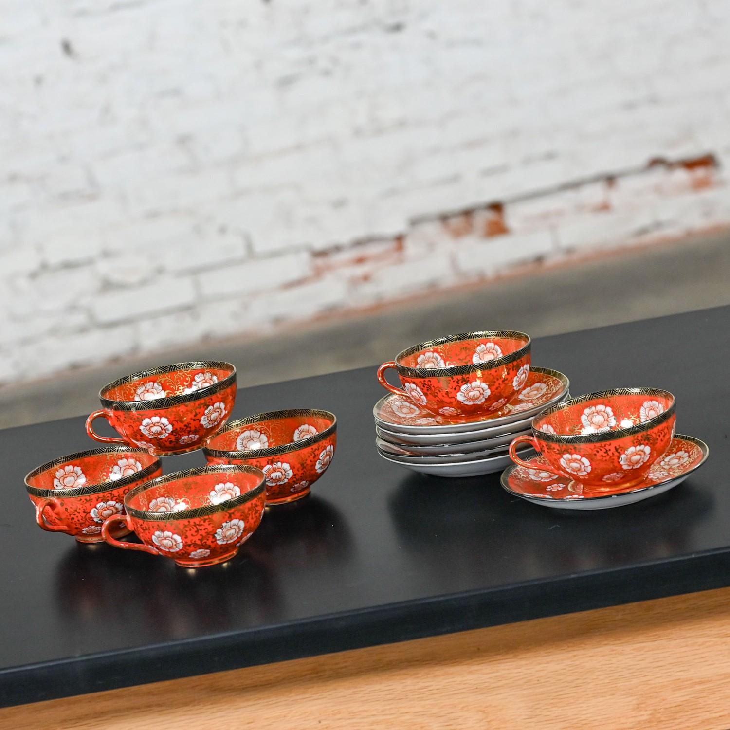 Oriental Chinese Red & Gold Hand Painted Porcelain Tea Set Made in Japan For Sale 7