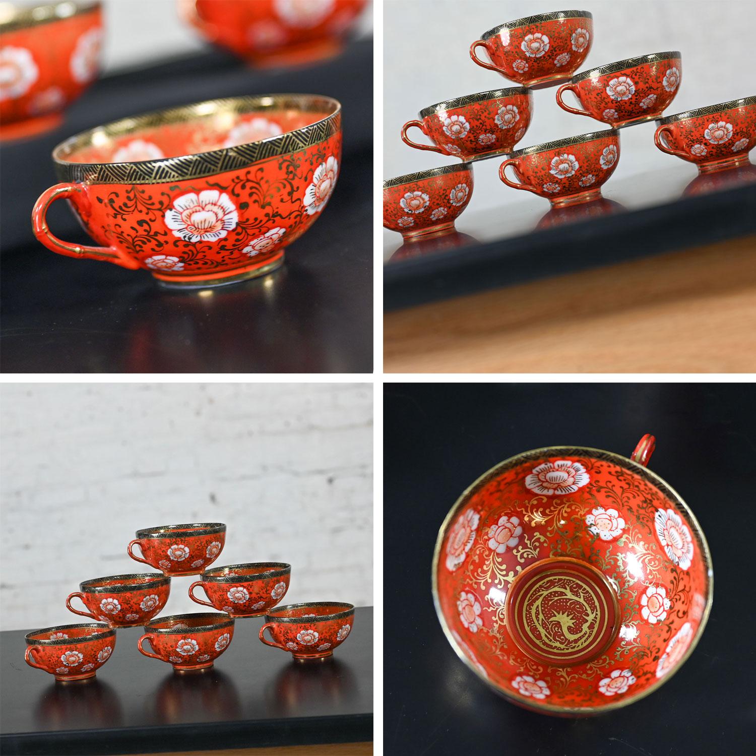 Oriental Chinese Red & Gold Hand Painted Porcelain Tea Set Made in Japan For Sale 9