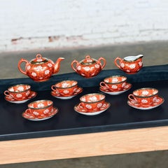 Oriental Chinese Red & Gold Hand Painted Porcelain Tea Set Made in Japan