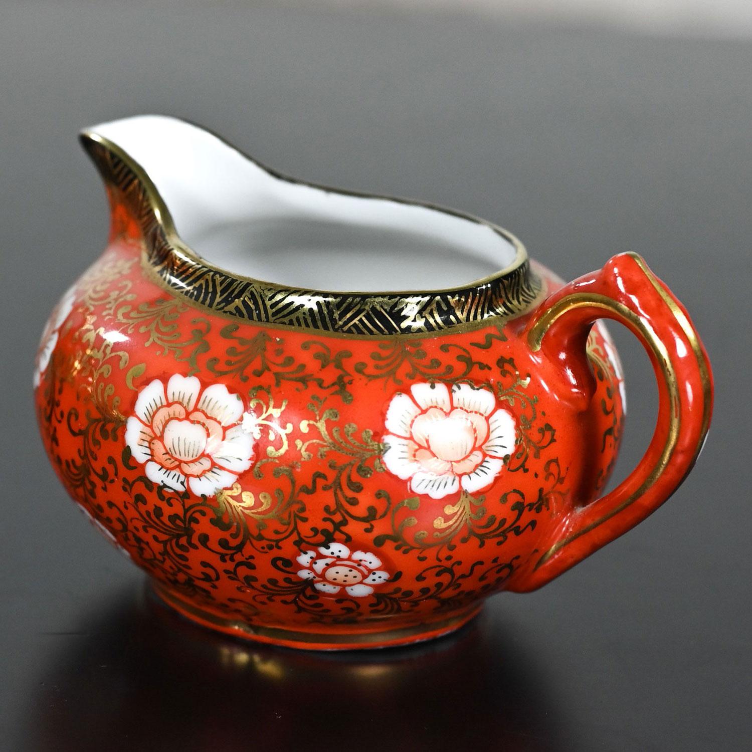 Oriental Chinese Red & Gold Hand Painted Porcelain Tea Set Made in Japan For Sale 2