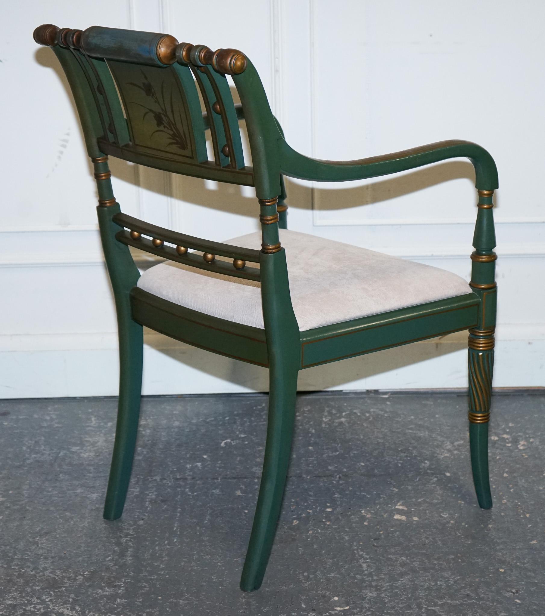 ORIENTAL CHINOISERIE GREEN & GOLD CARLTON DESK WITH MATCHING ARMCHAiR For Sale 3