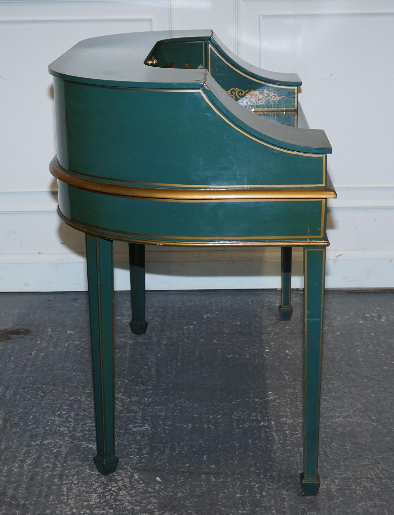 ORIENTAL CHINOISERIE GREEN & GOLD CARLTON DESK WITH MATCHING ARMCHAiR For Sale 5