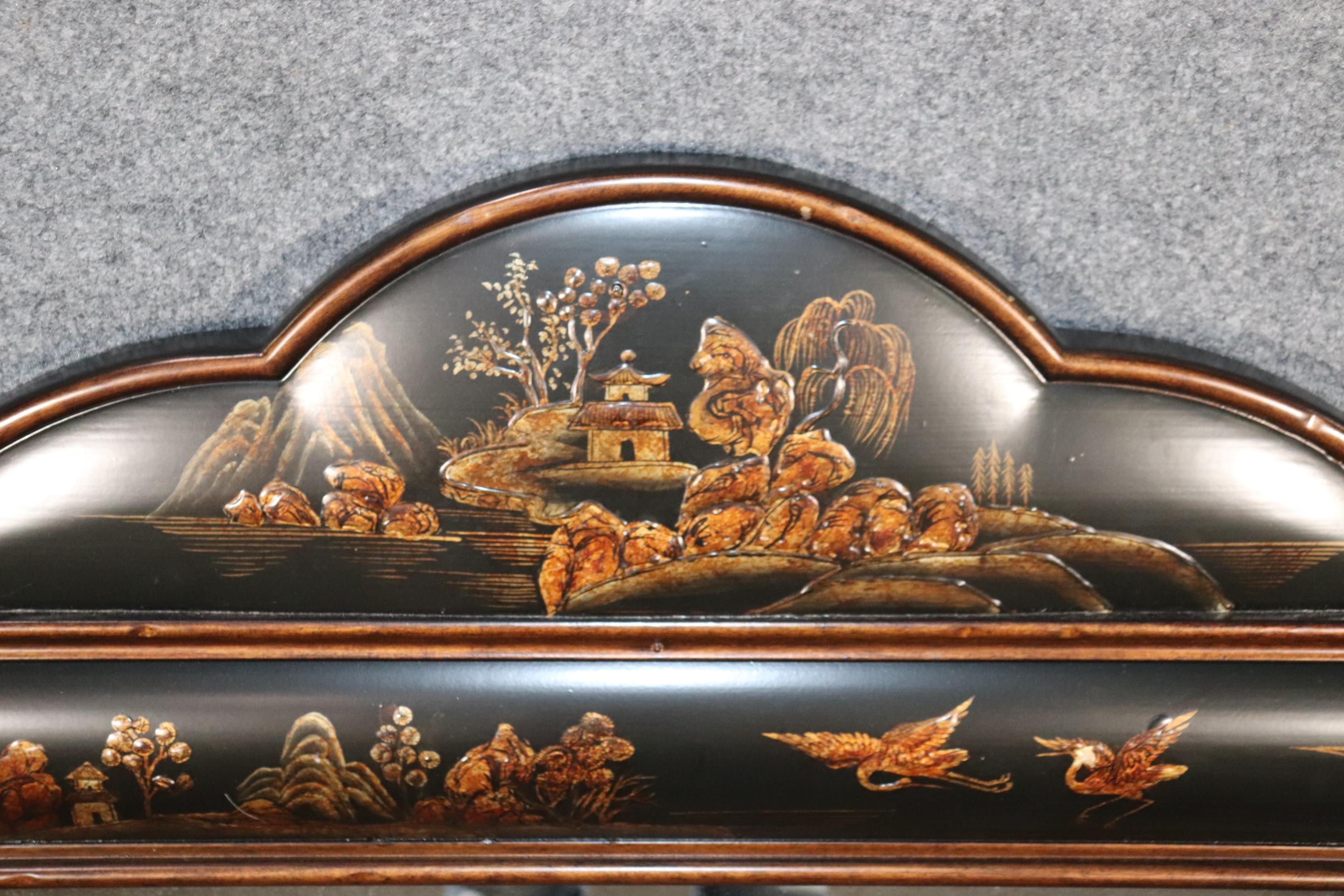 Oriental Chinoiserie Style Ebonized Wall Hanging Mirror by Baker In Good Condition In Swedesboro, NJ