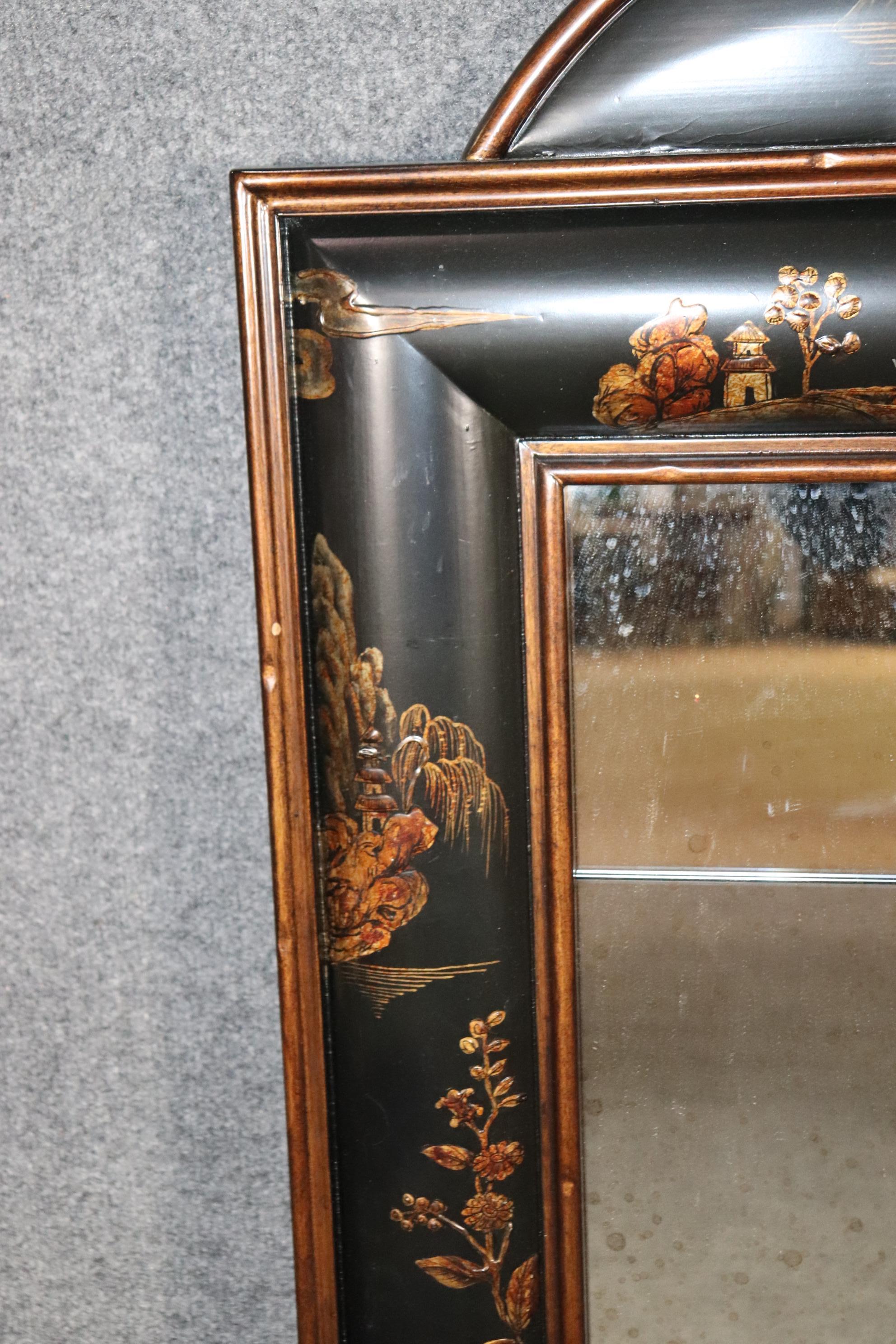 20th Century Oriental Chinoiserie Style Ebonized Wall Hanging Mirror by Baker