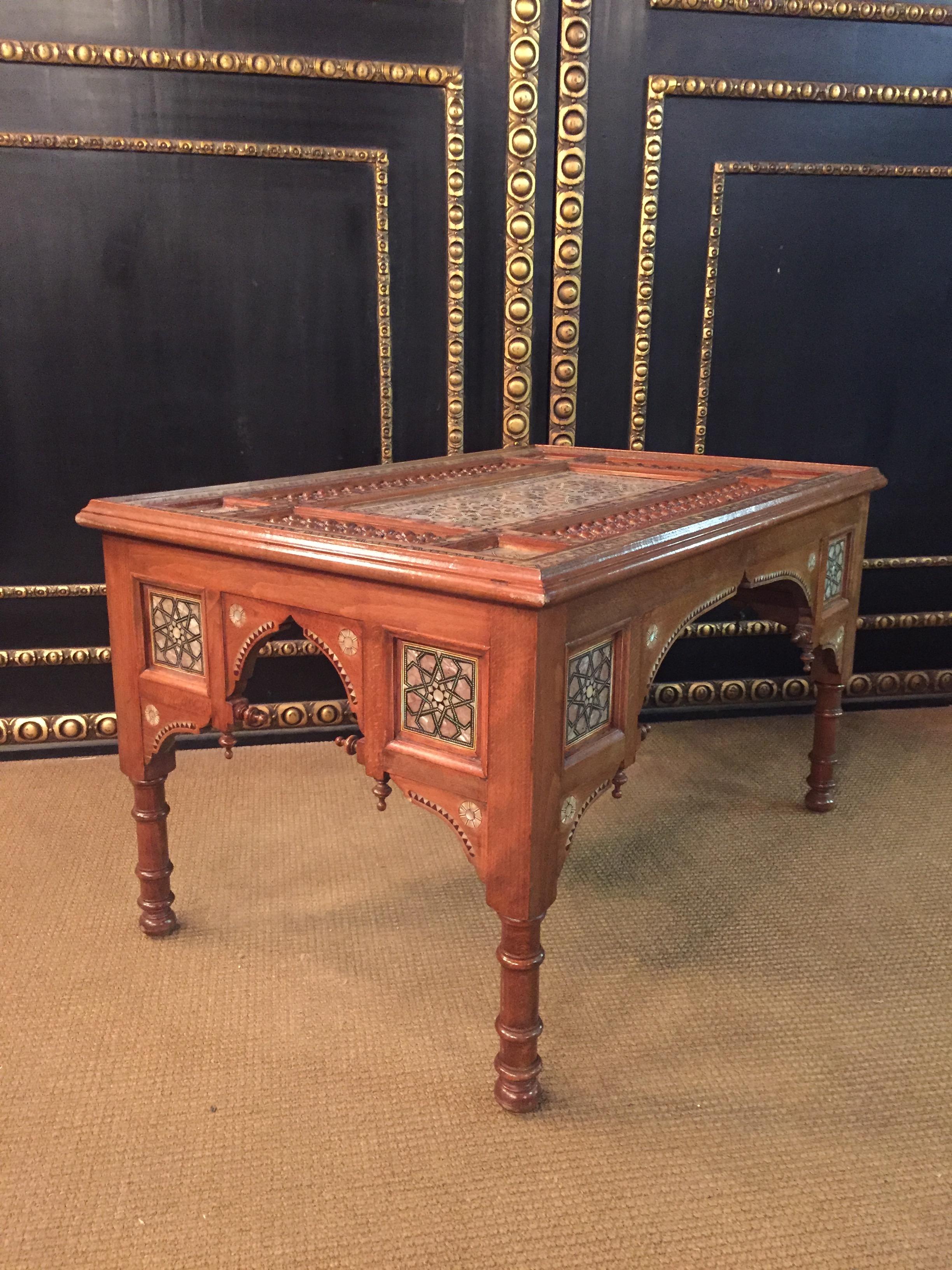 20th Century Antique Oriental Coffee Table Inlaid with Finest Mother of Pearl For Sale