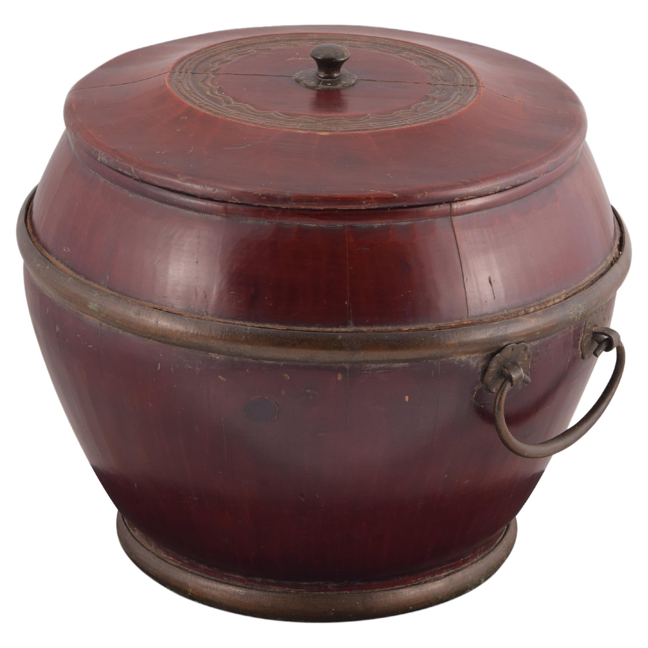 Oriental container for rice. Wood and metal. China, circa early 20th century. For Sale