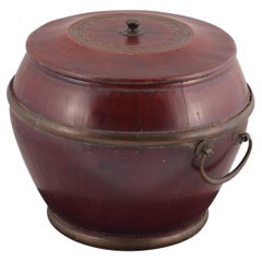Vintage Oriental container for rice. Wood and metal. China, circa early 20th century.