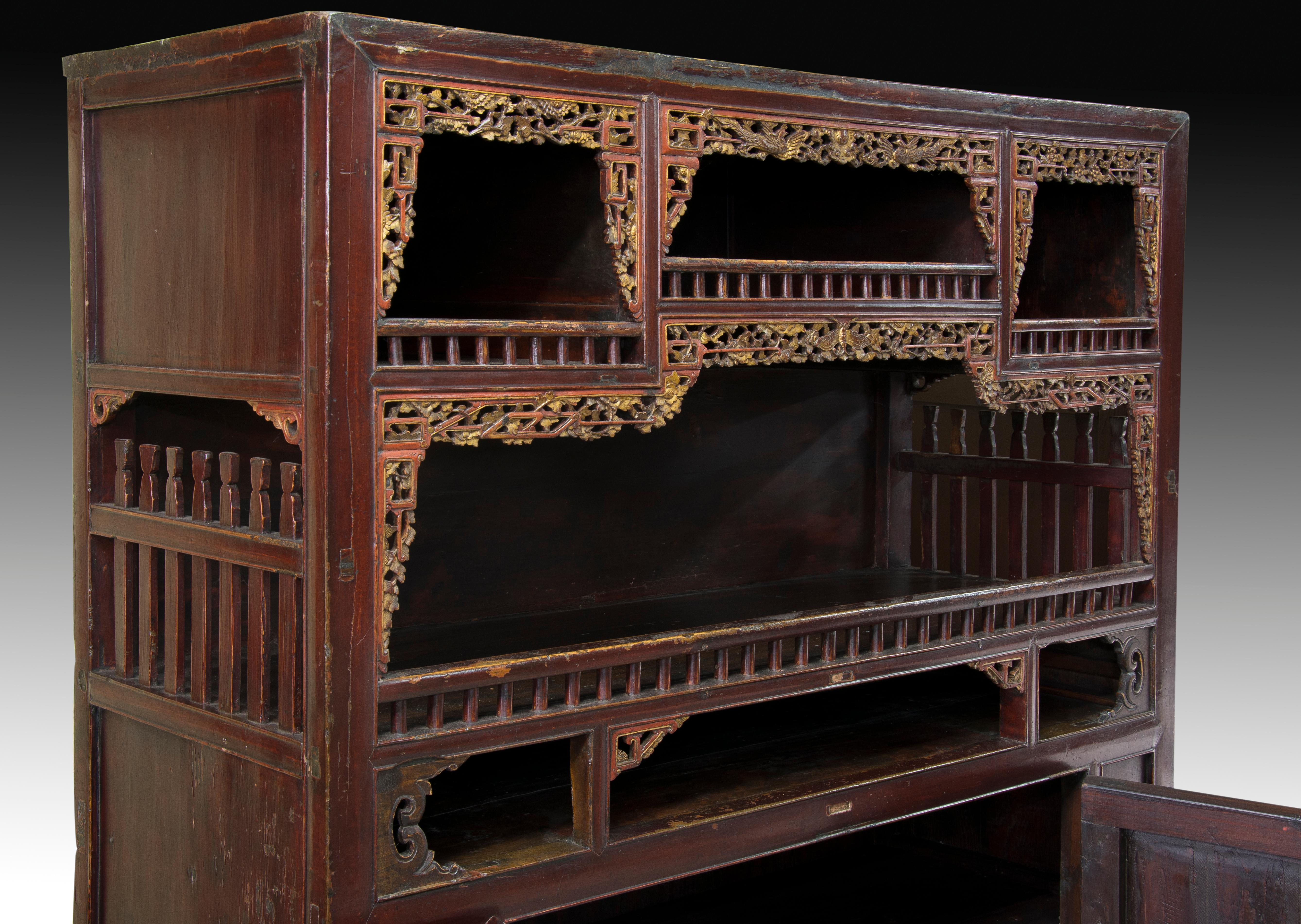 Asian Oriental Cupboard Wood, Metal, circa Early 20th Century For Sale