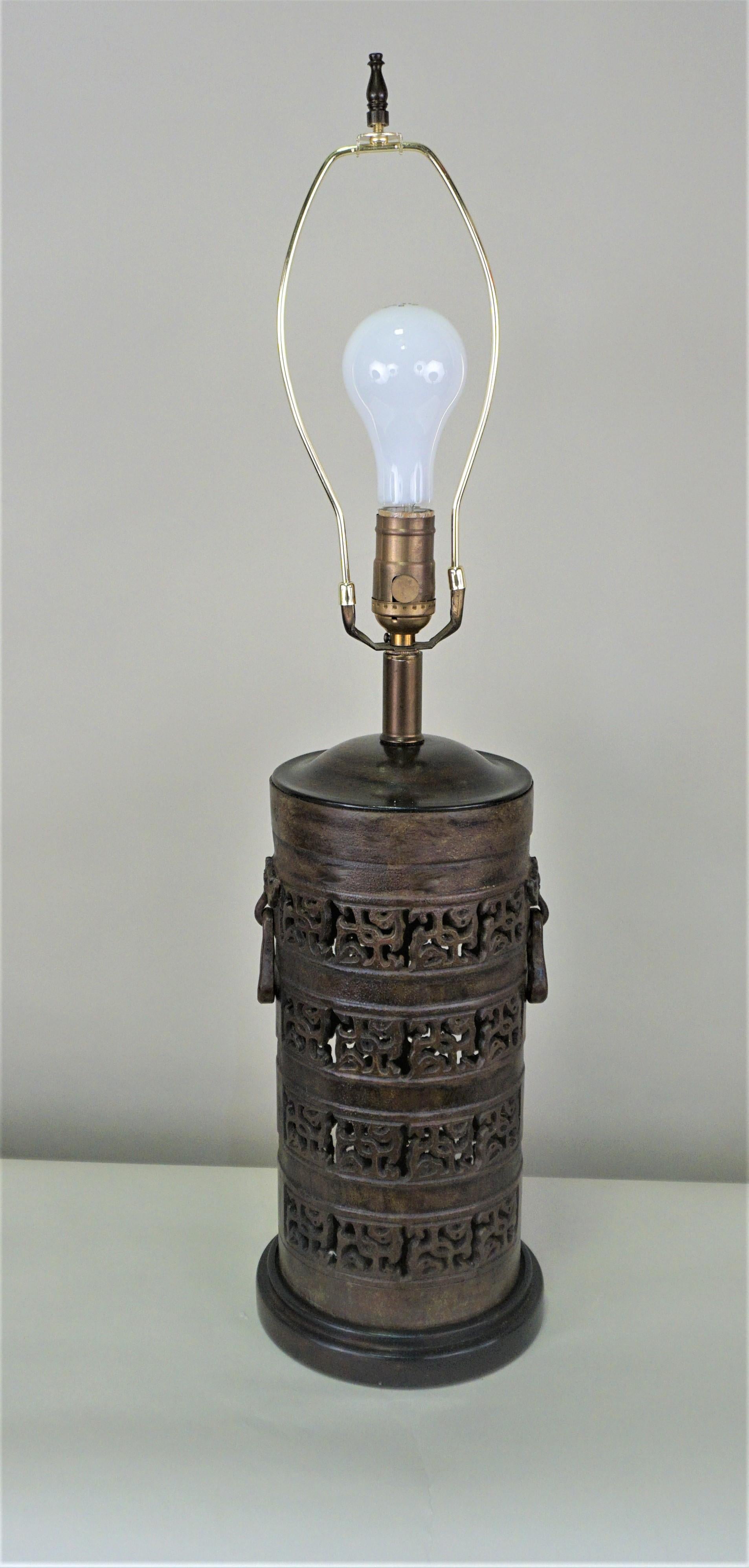 Early 20th Century Oriental Cutout Bronze Table Lamp