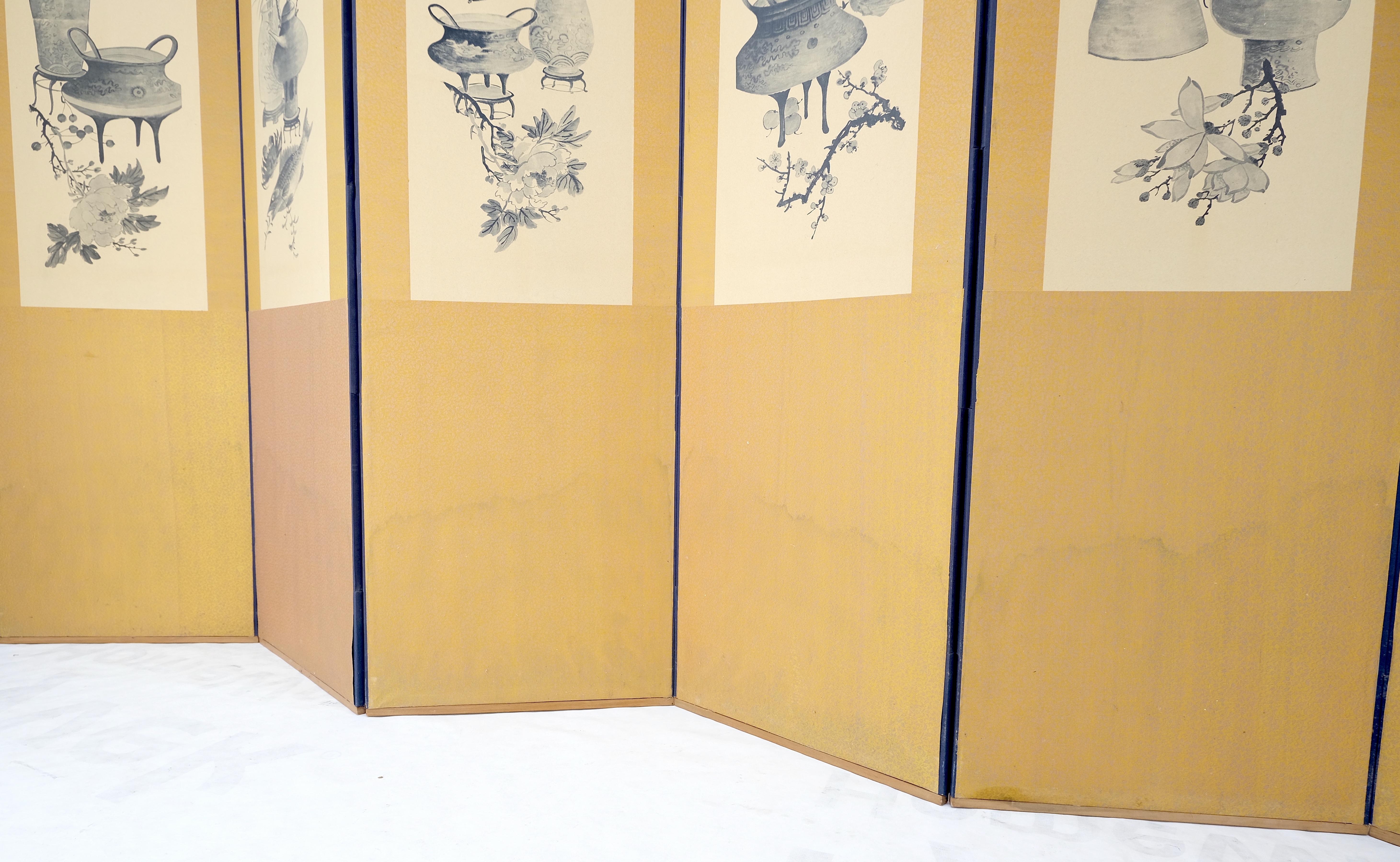 Écran de séparation de pièce décoratif oriental à 8 panneaux en soie avec broderie de scène de paon  en vente 12
