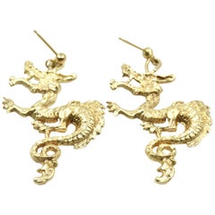 Oriental Dragon 14 Karat Yellow Gold Earrings